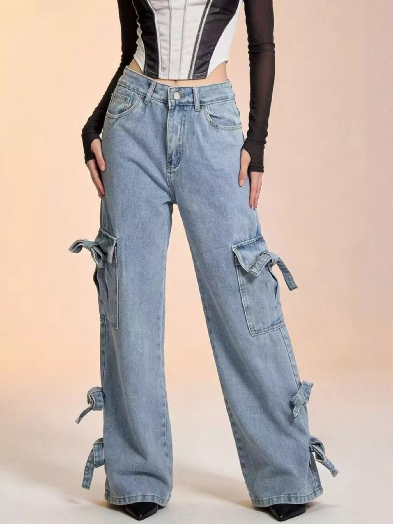 Bow Wide Leg Jeans - cas7m