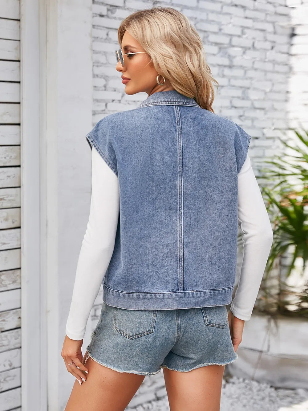 Cap Sleeve Denim Jacket with Pockets - cas7m