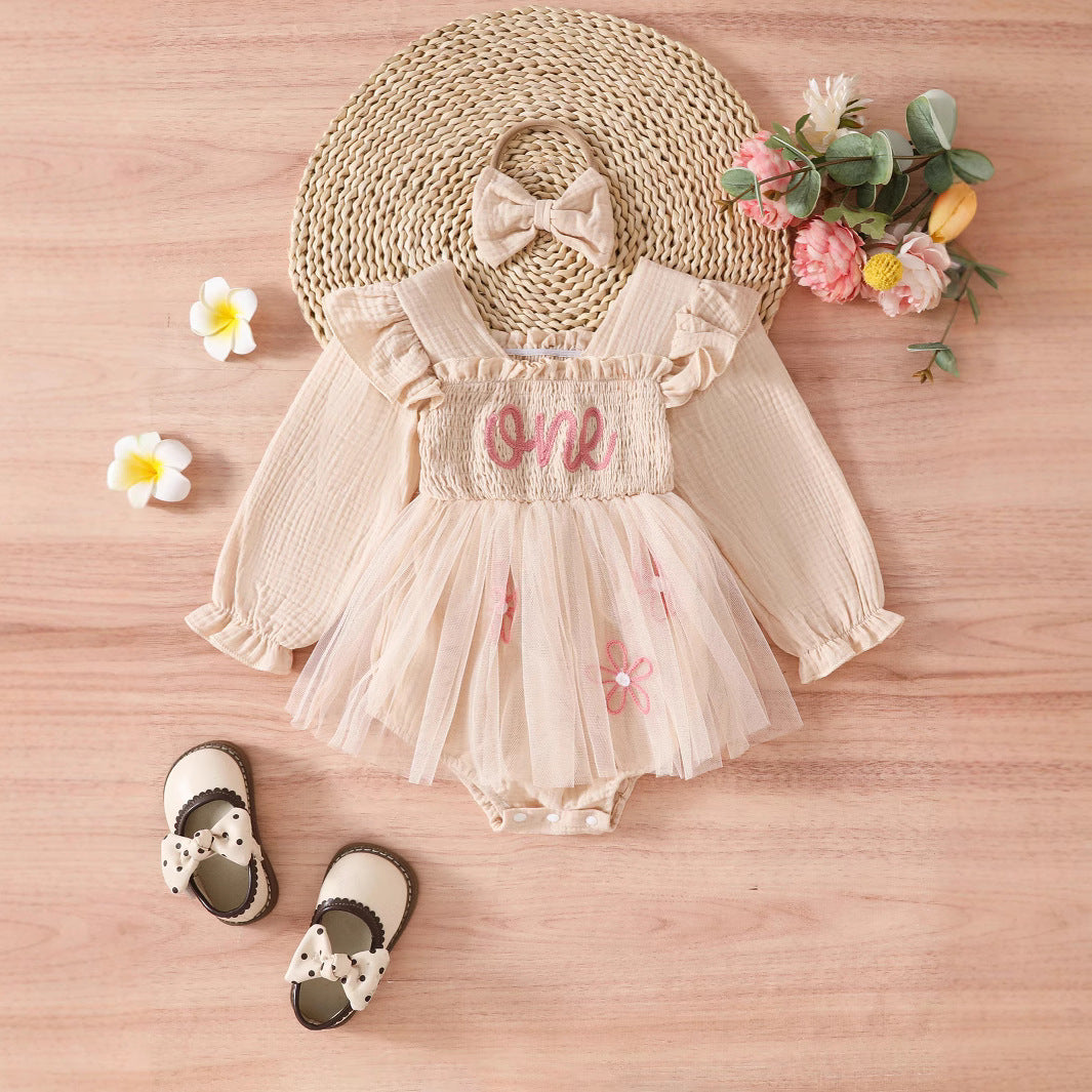 Girls Birthday Romper Short Crawling Outfit Or Dress - cas7m