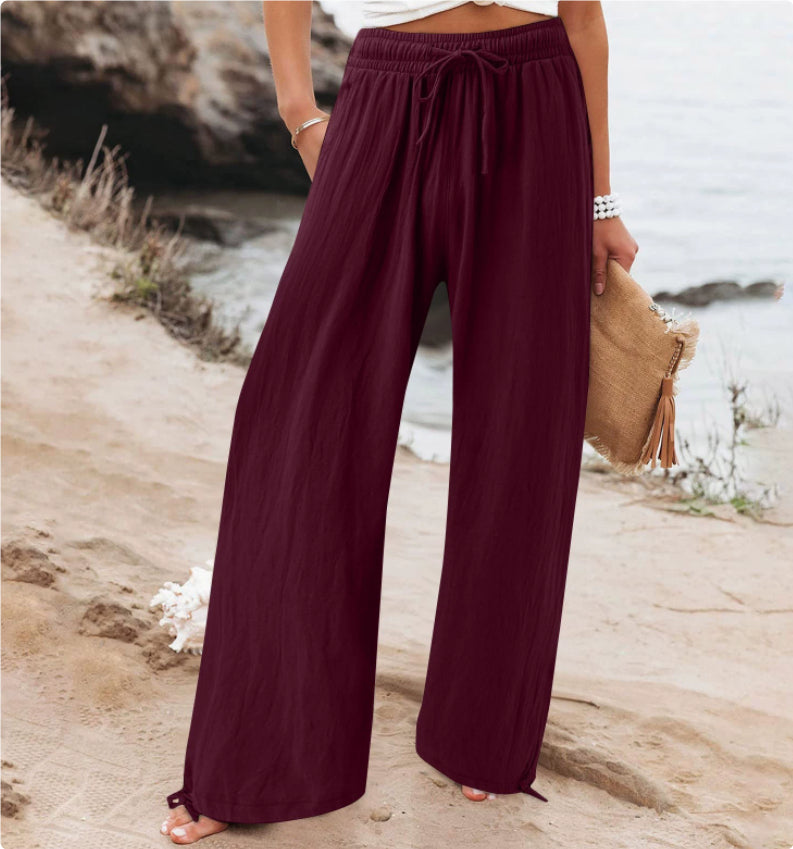 Women's Cotton And Linen Wide-leg Beach Pants Casual Pants - cas7m