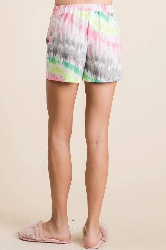 BiBi Tie Dye Print Shorts With Twill Tape Drawstring - cas7m