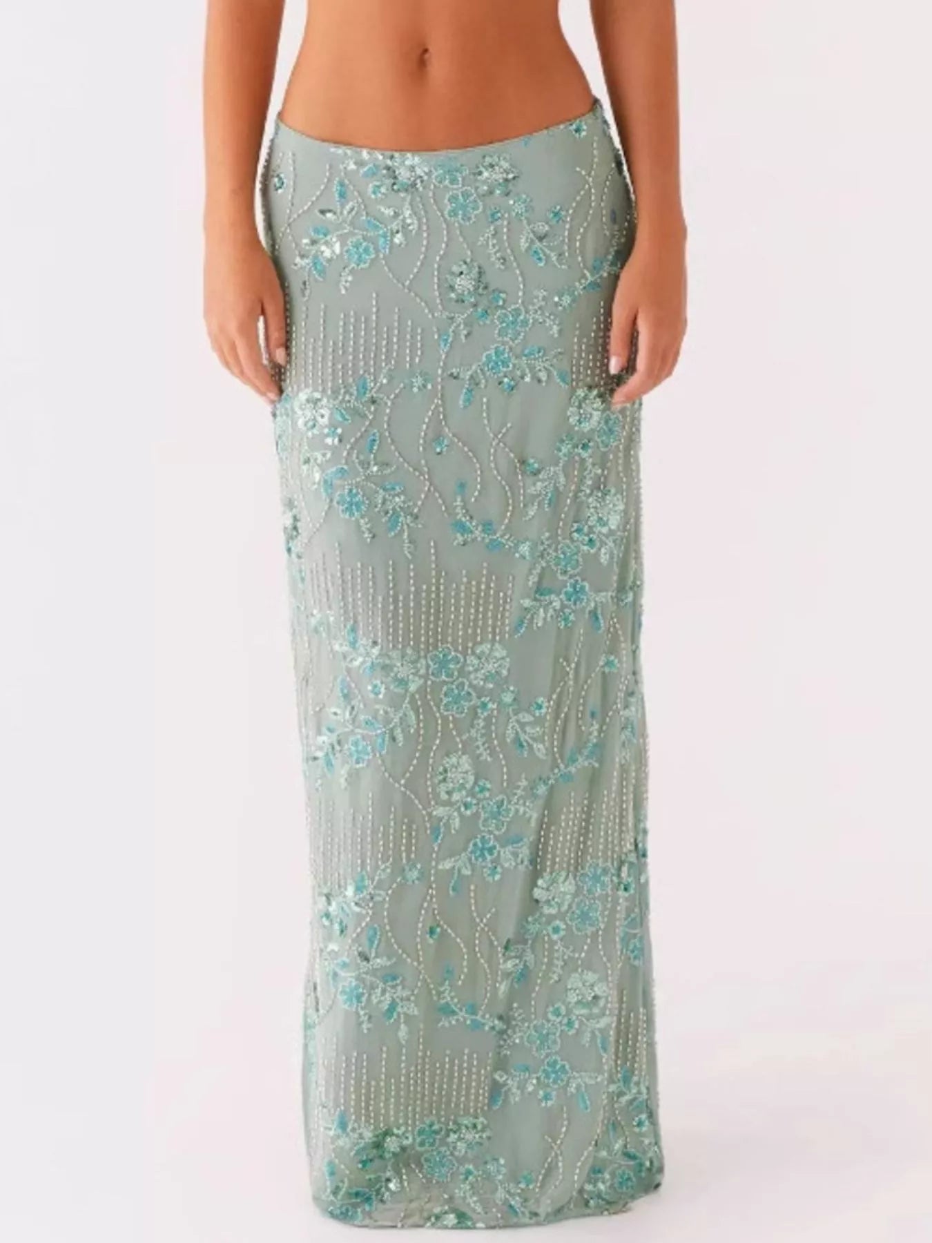 Sequin Embroidered Maxi Skirt - cas7m