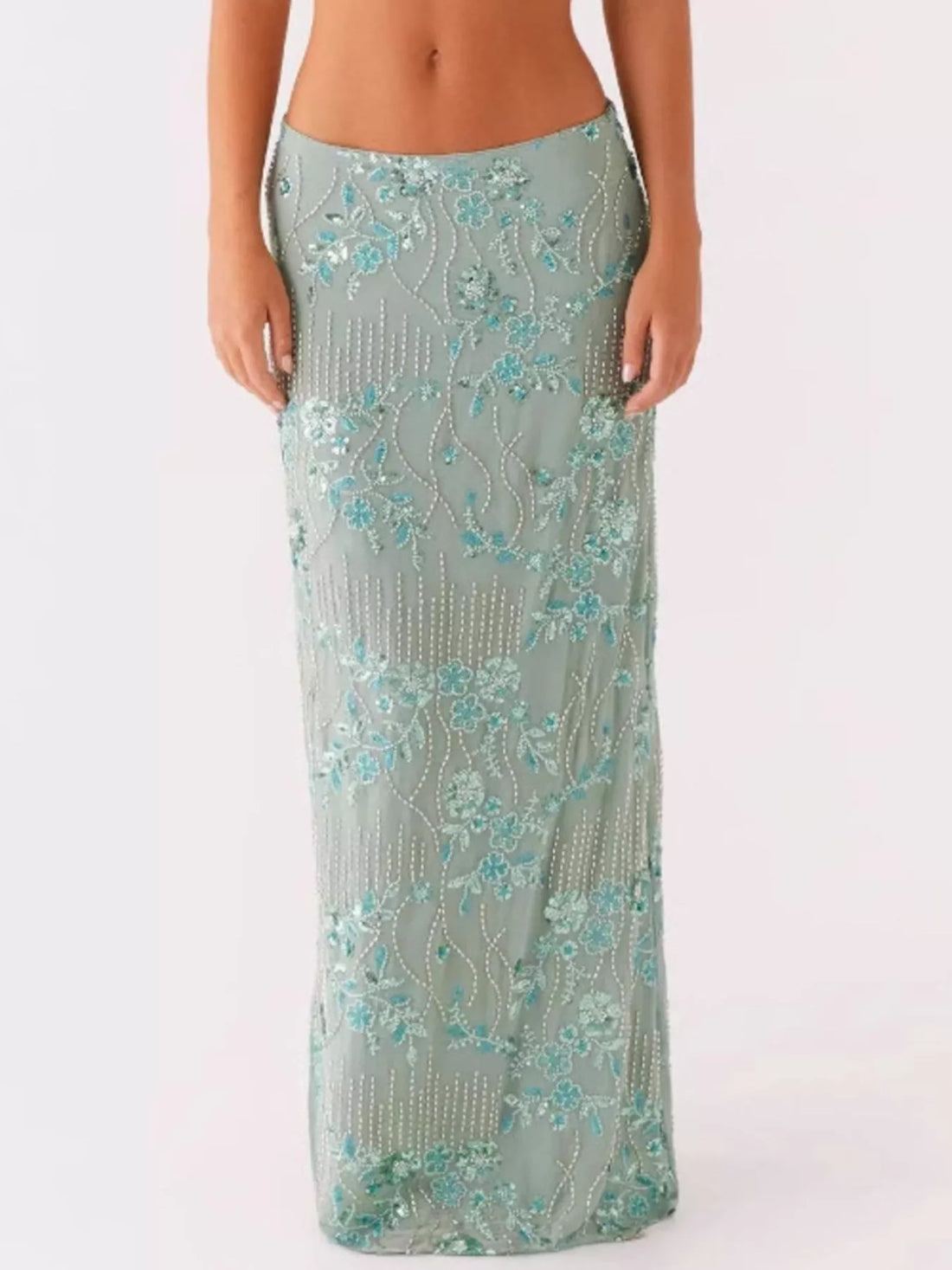 Sequin Embroidered Maxi Skirt - cas7m