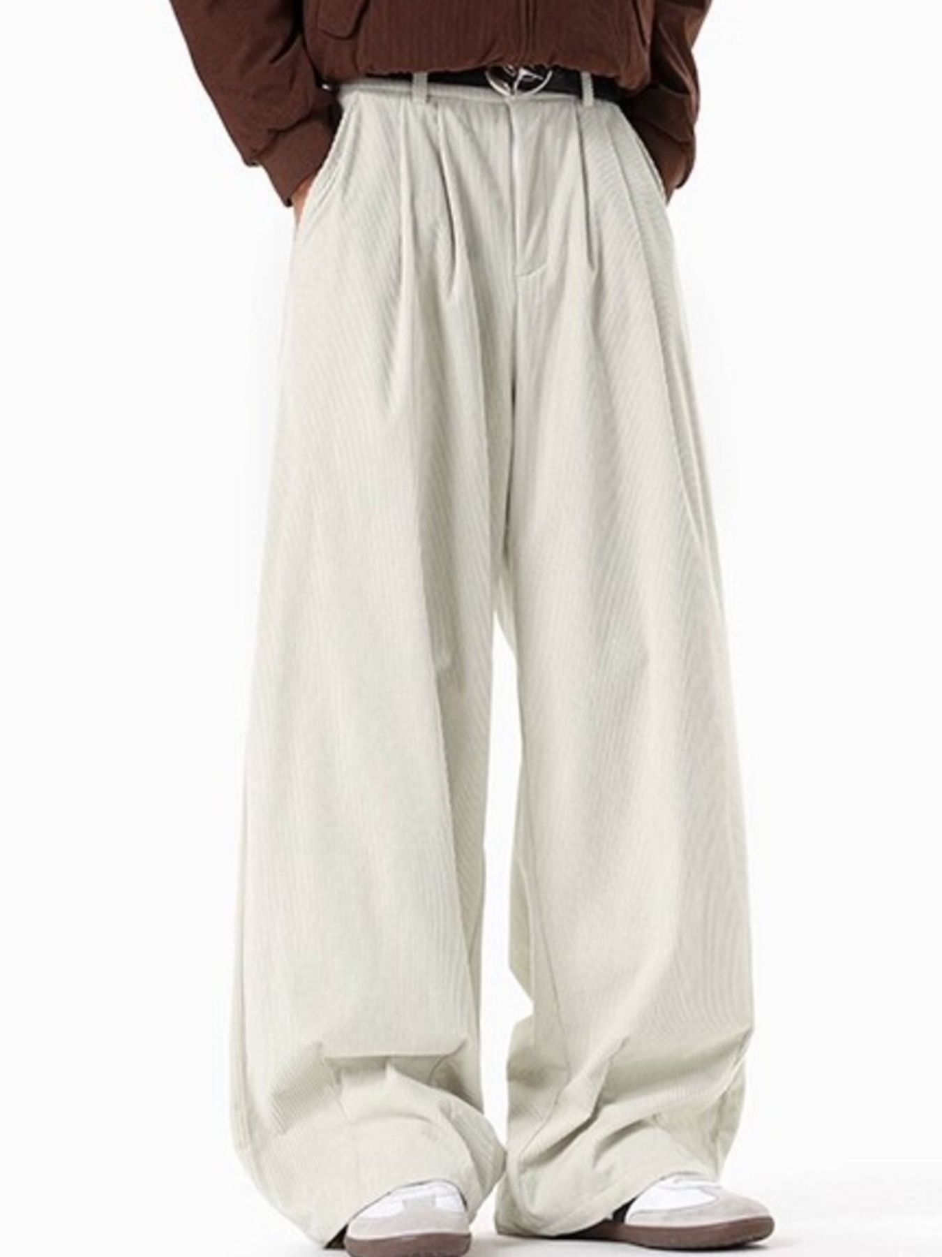 Men's Plus Size Pleated Detail Wide Leg Pants - cas7m