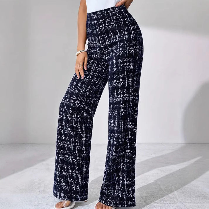 Woven Plaid High Waist Straight Women's Pants - cas7m