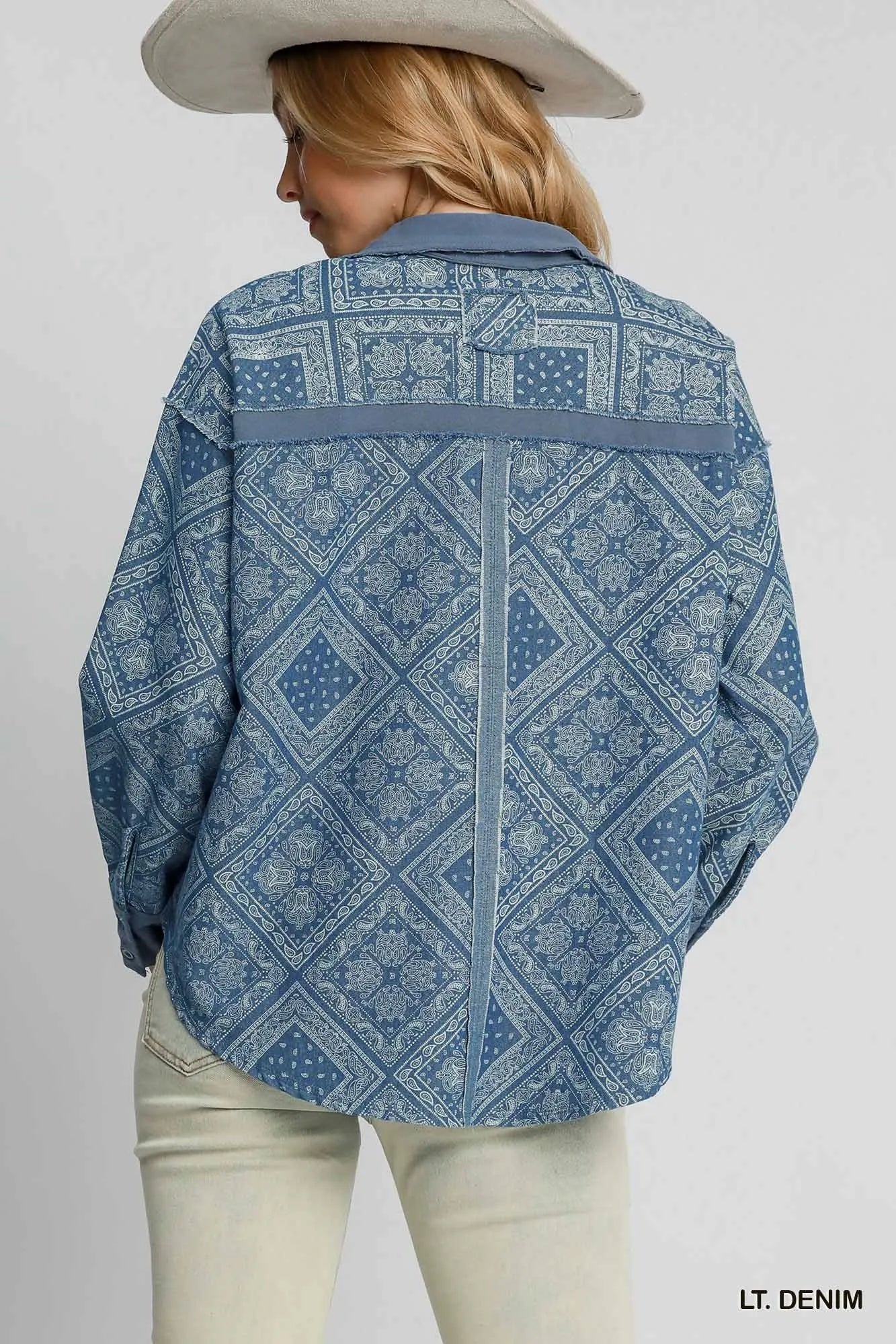 Umgee Paisley Print Denim Shirt Jacket - cas7m