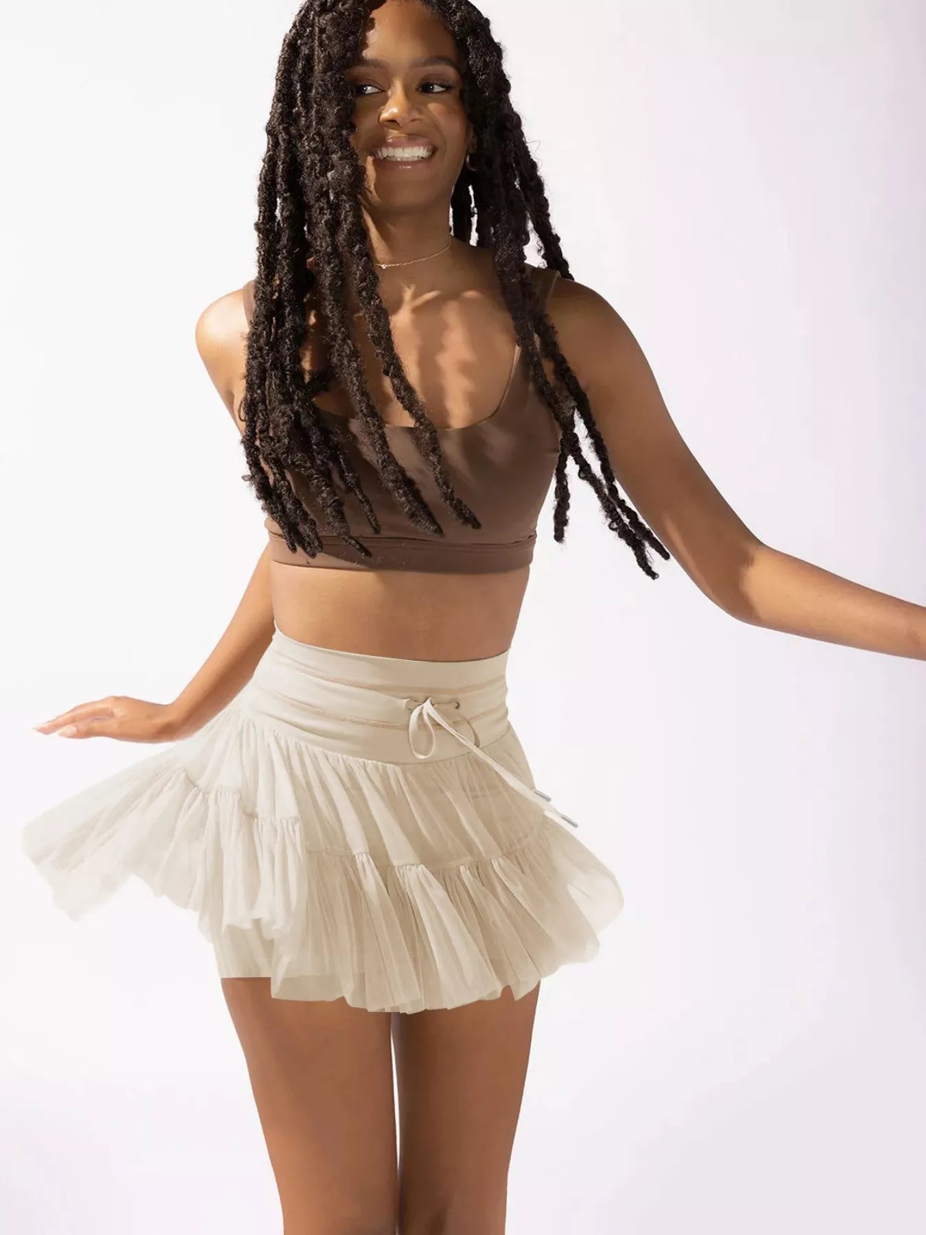 Tiered Skort with Drawstring - cas7m