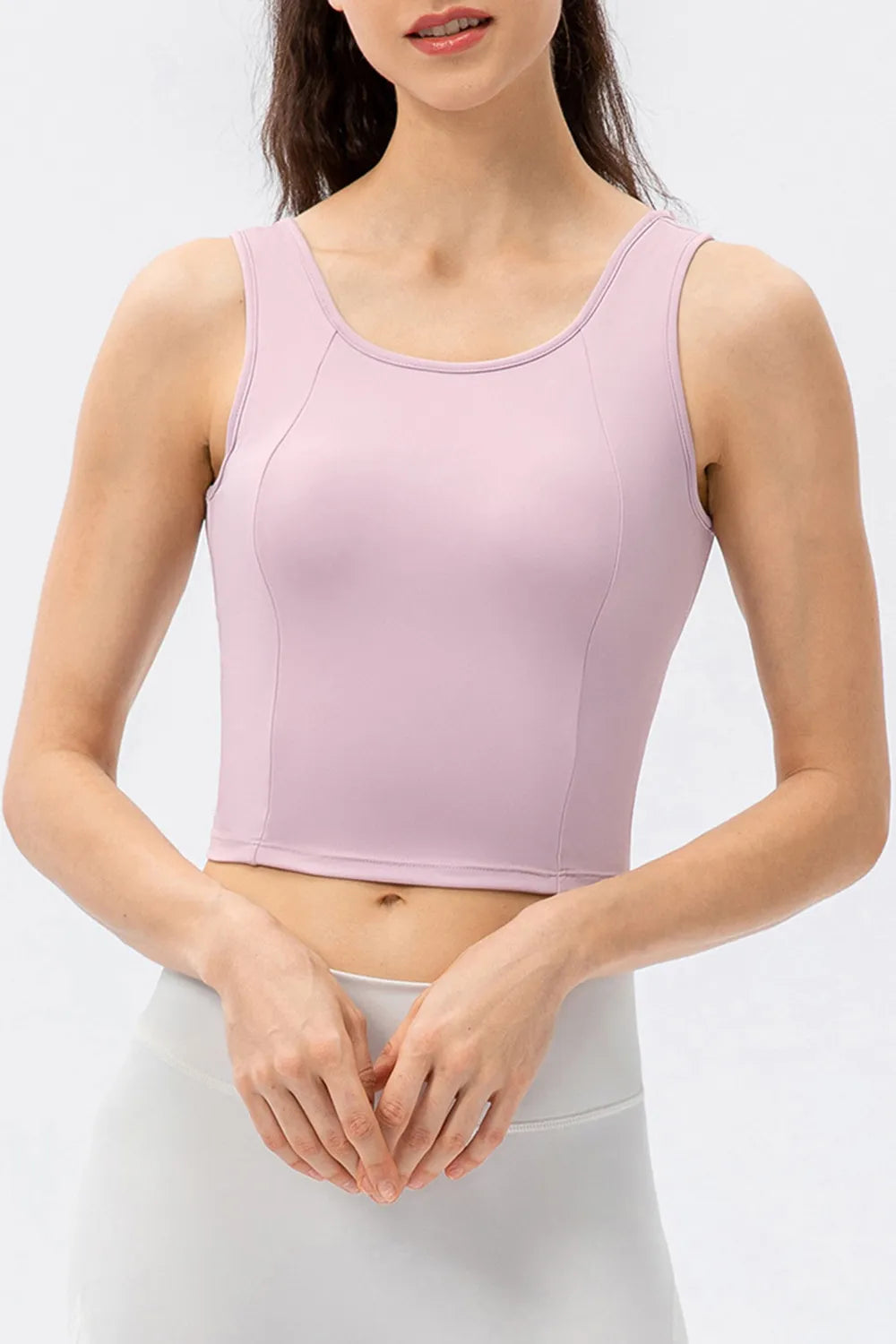 Round Neck Wide Strap Active Tank - cas7m