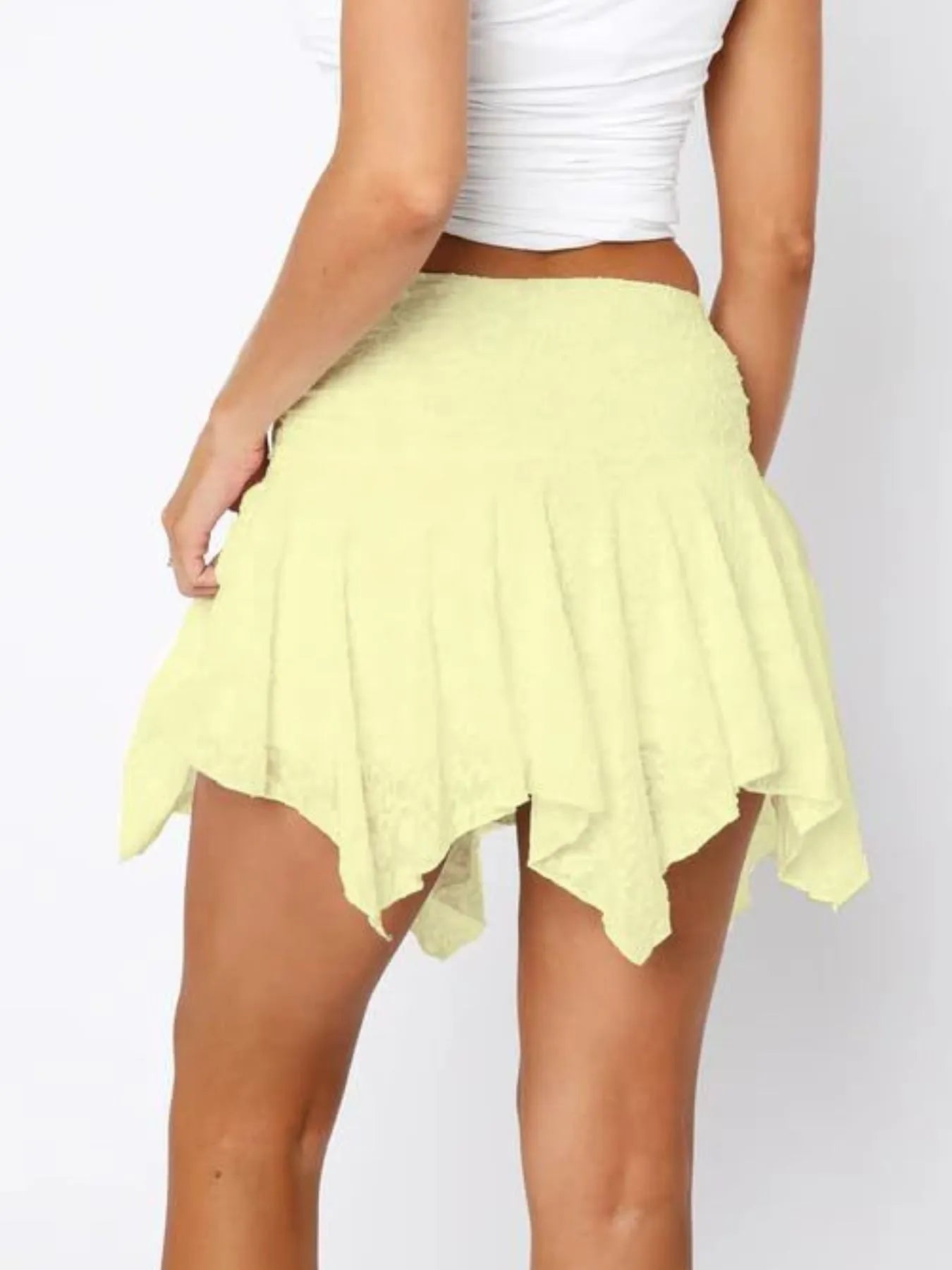 Asymmetric Hem Lace Ruffle Mini Skirt - cas7m