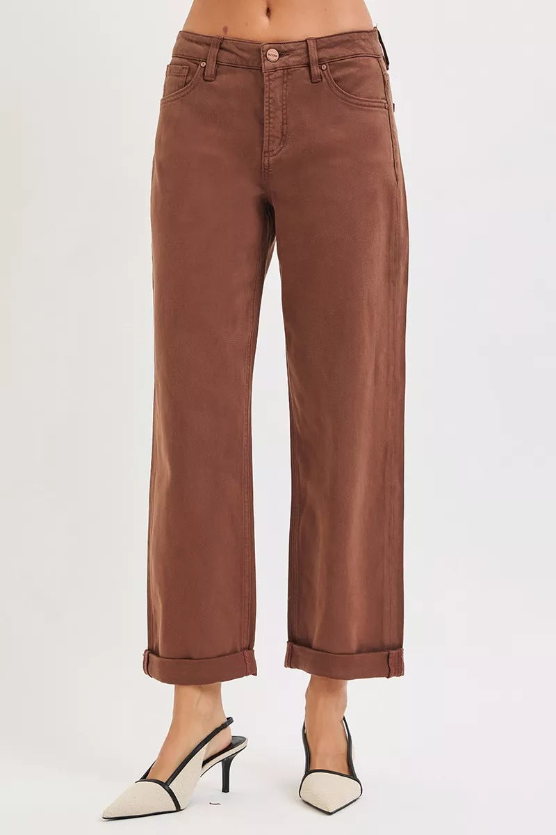 RISEN Full Size Tummy Control Mid Rise Ankle Barrel Baggy Plus Size - cas7m