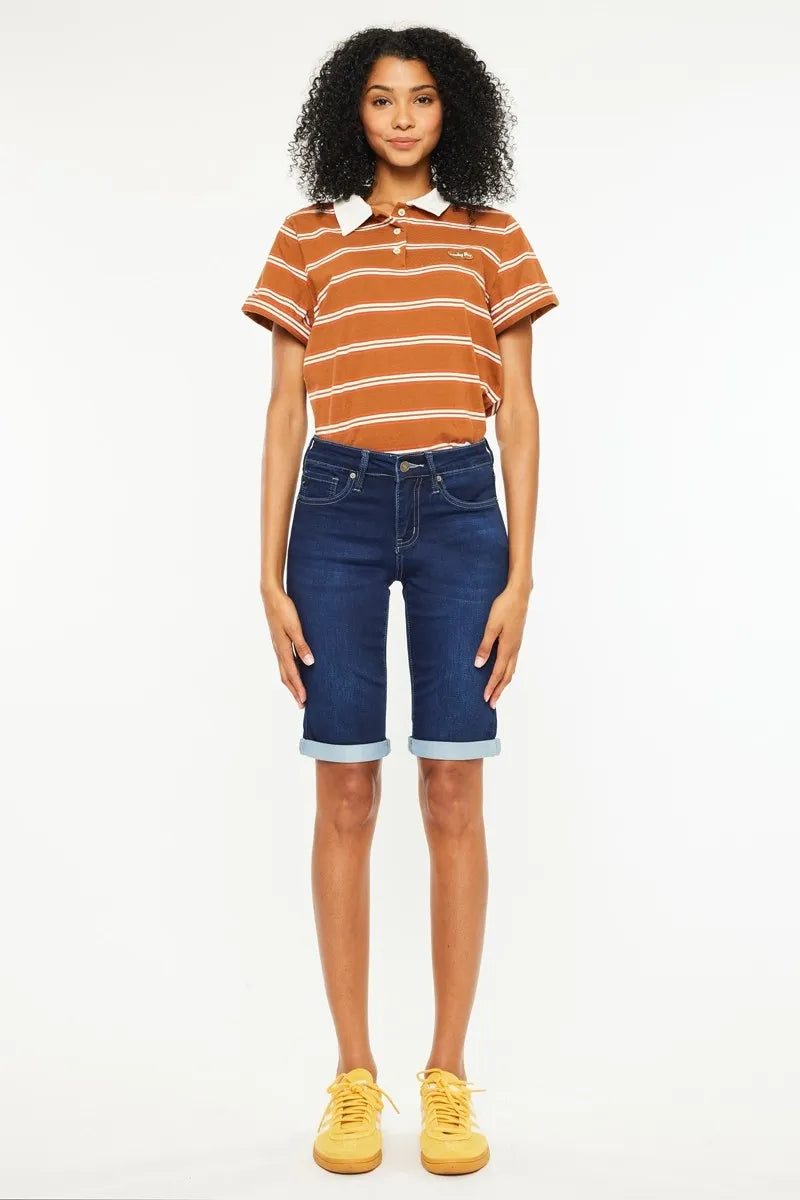Kancan Mid Rise Bermuda Denim Shorts - cas7m