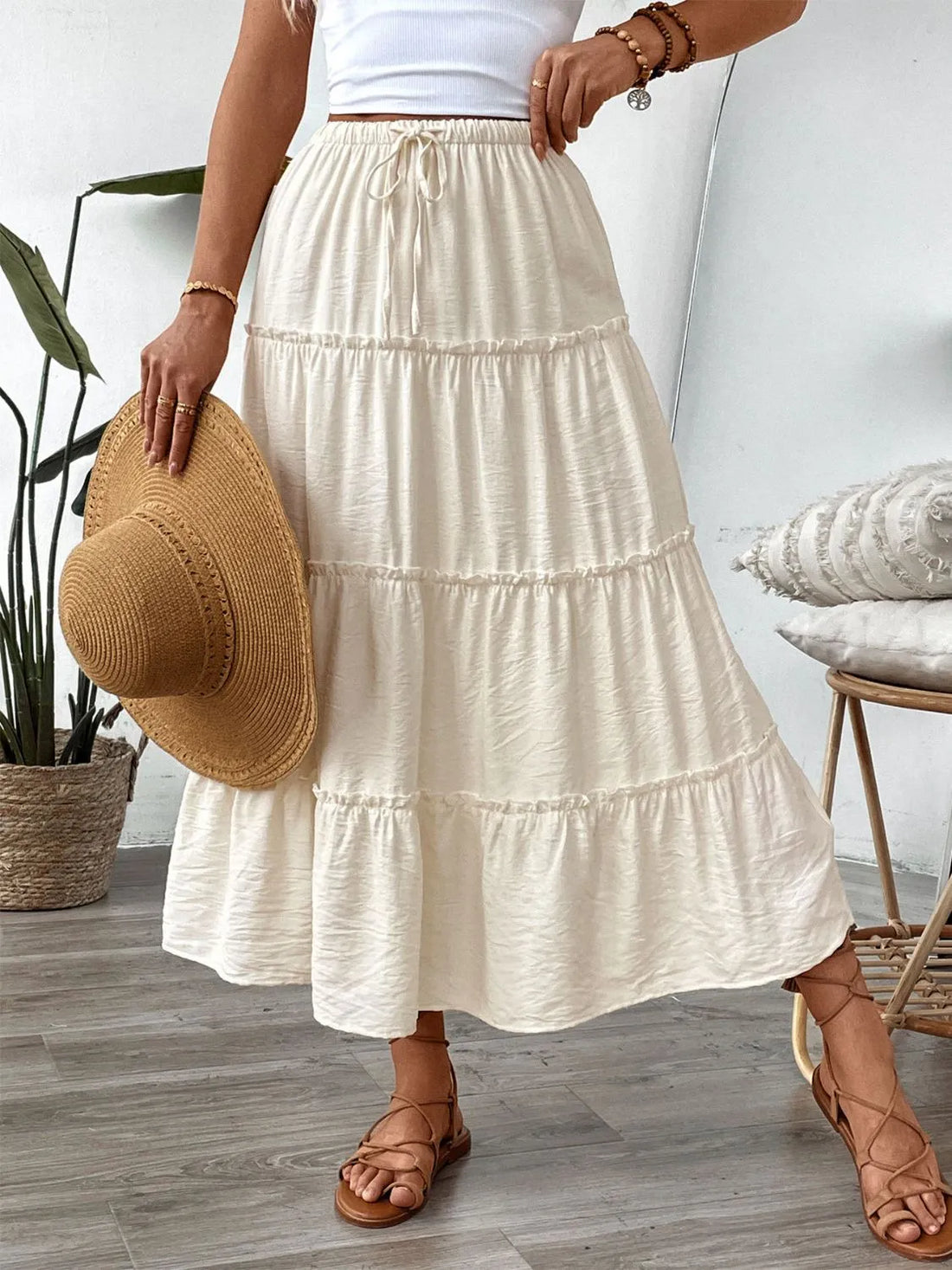 Drawstring Frill Tiered Skirt - cas7m