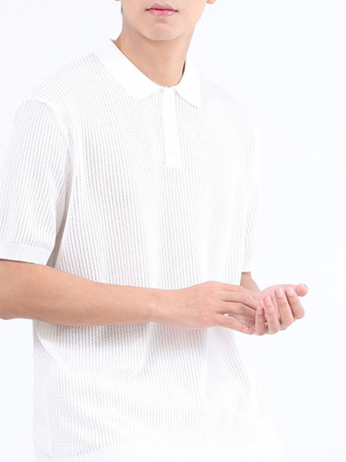 Men's Plus Size Textured Knit Short Sleeve Polo Shirt - cas7m