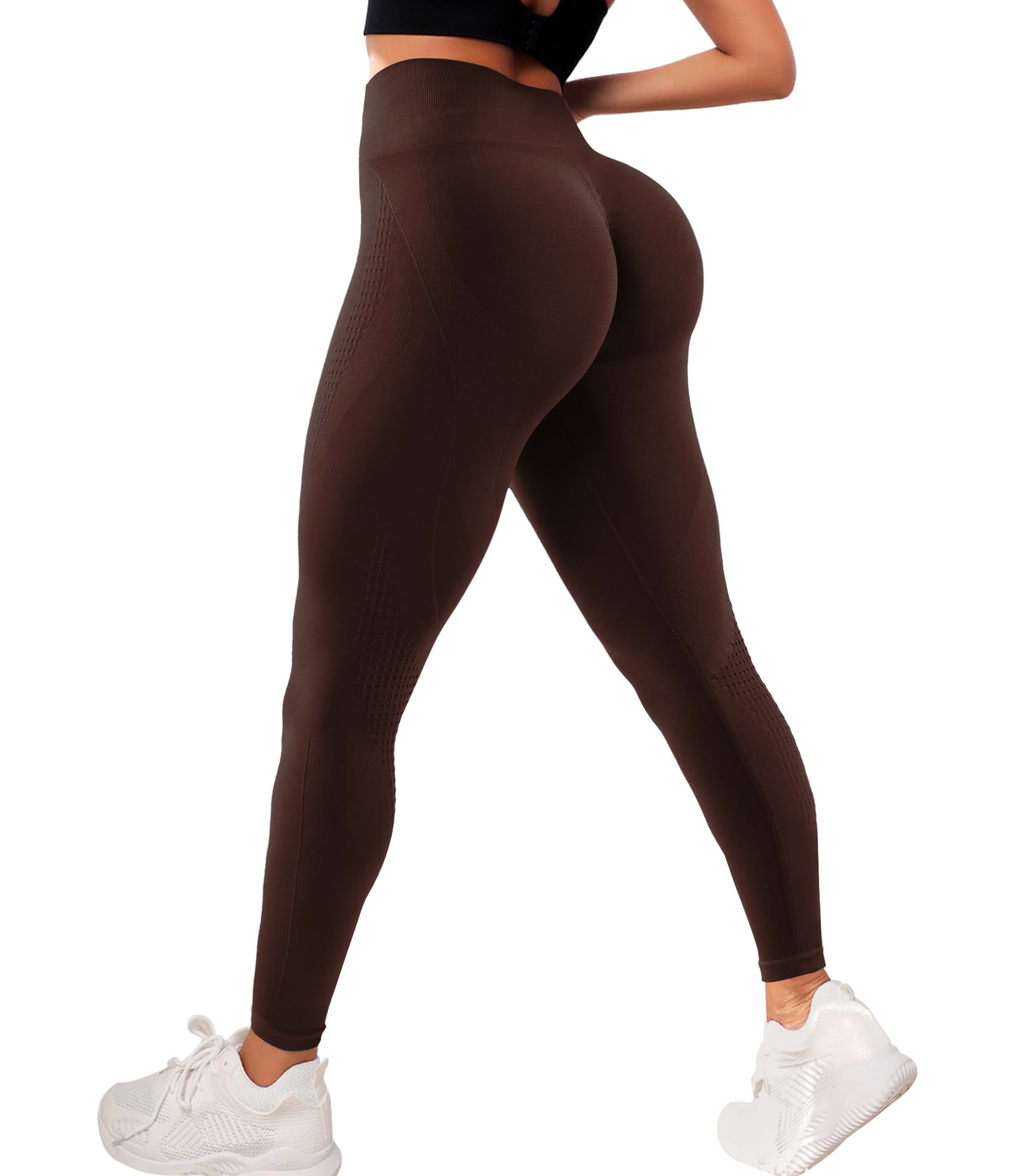 POWERASIA Scrunch Butt Seamless Leggings High Waisted Tummy Control Yoga Workout Pants - Goat Brown / XL - cas7m
