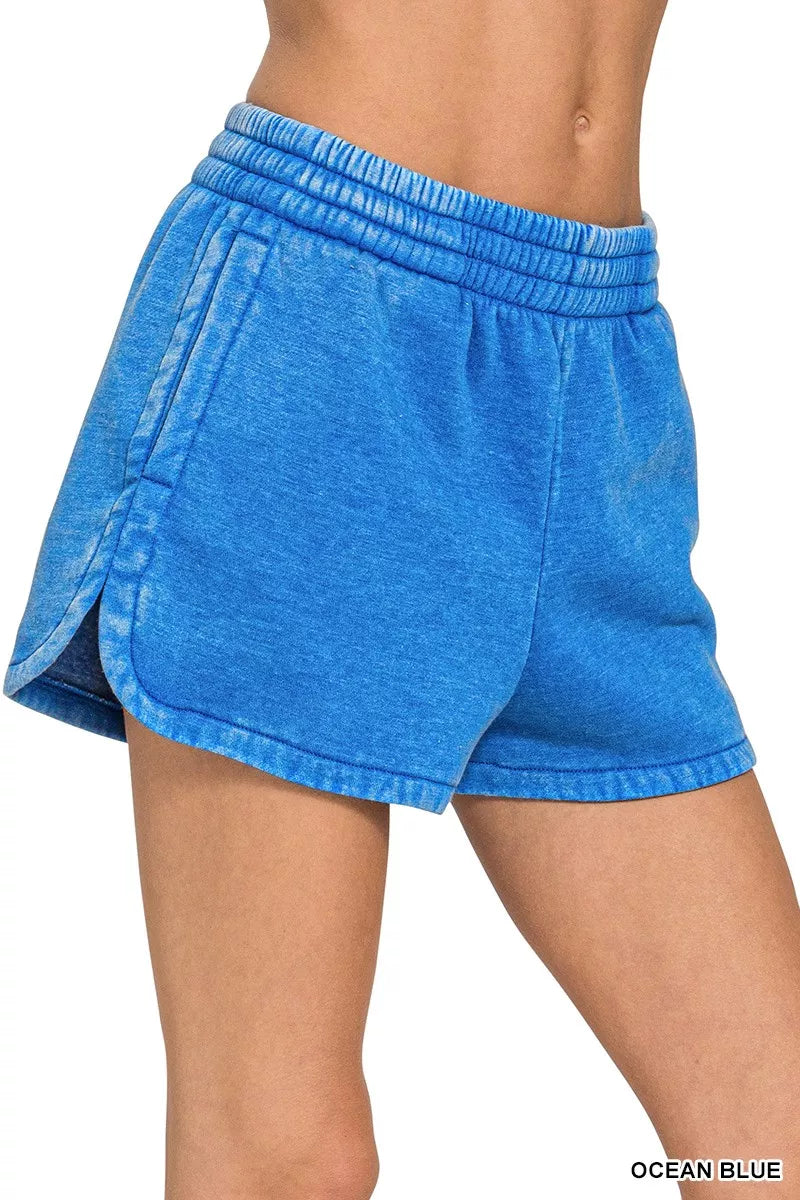 Zenana Acid Washed Elastic Waistband Dolphin Shorts - cas7m