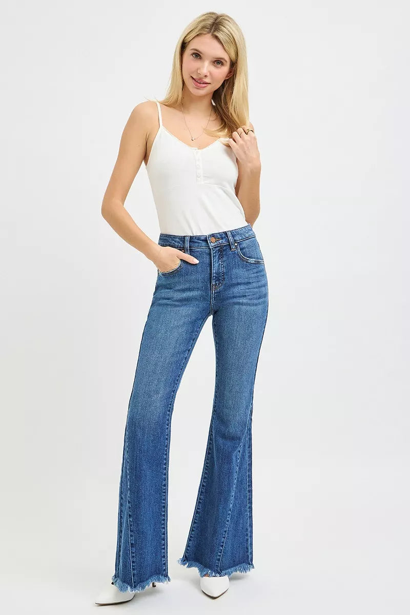 RISEN Mid Rise Flare Side Seam Detailing Jeans - cas7m