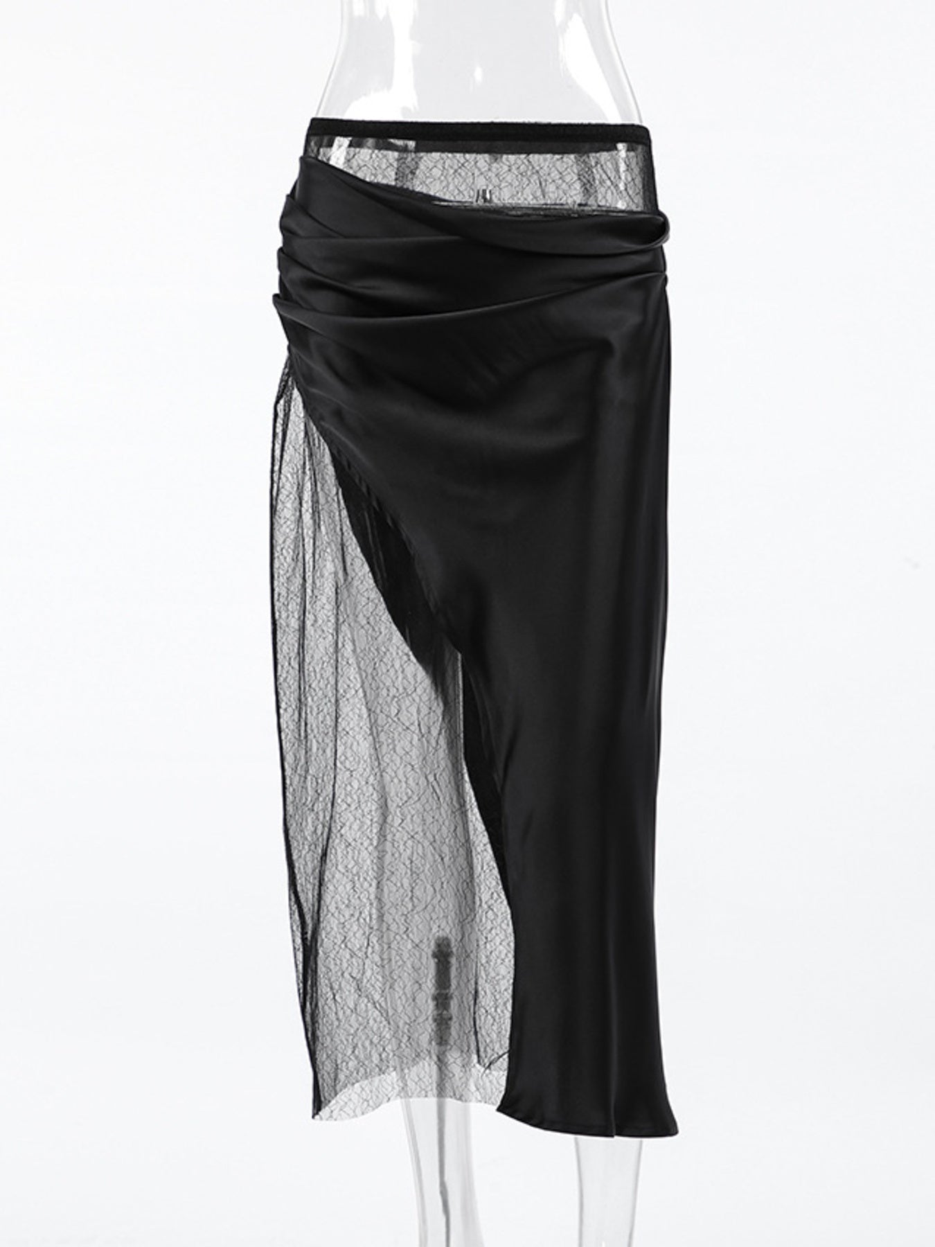 Lace Panel Midi Skirt - cas7m