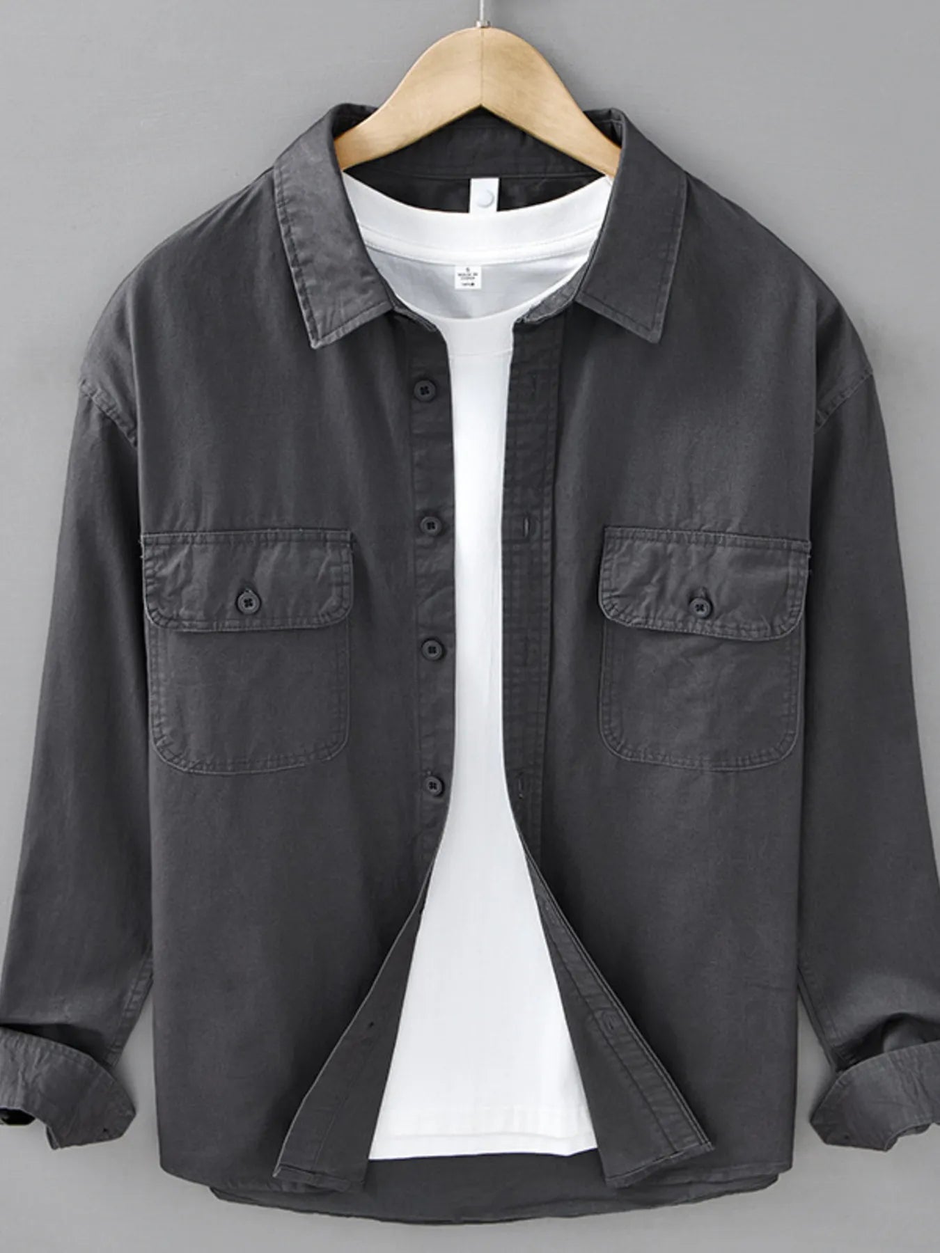 Men's Plus Size Button Up Long Sleeve Shirt - cas7m