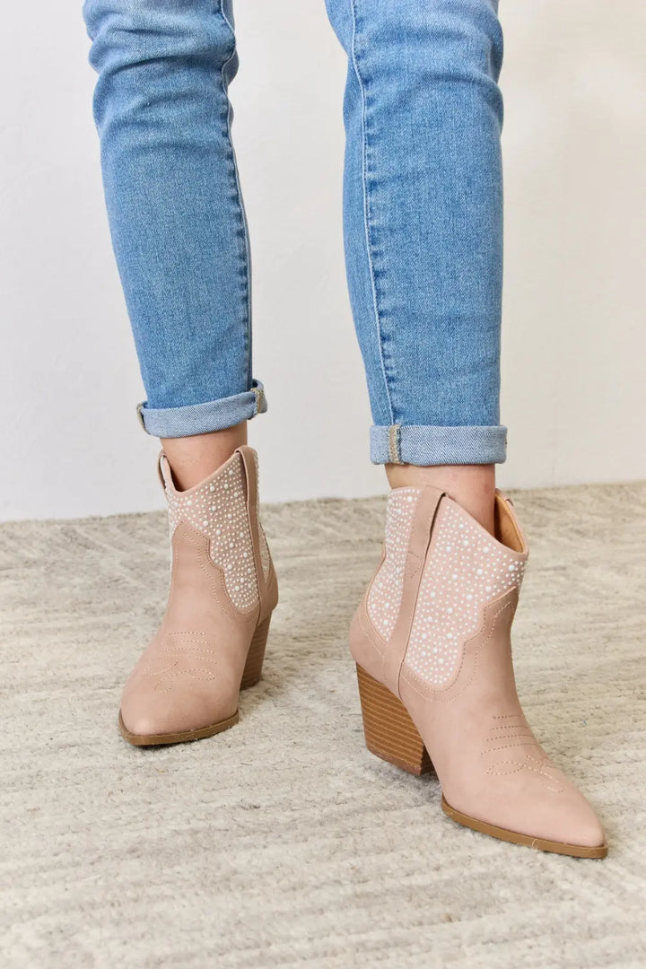 East Lion Corp Rhinestone Ankle Cowgirl Booties - cas7m