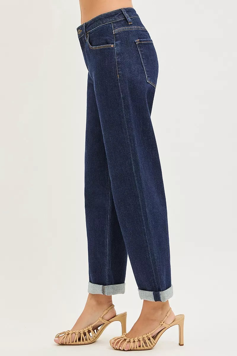 RISEN Slouchy Cropped  Boyfriend Jeans With Cuffed Hem - cas7m
