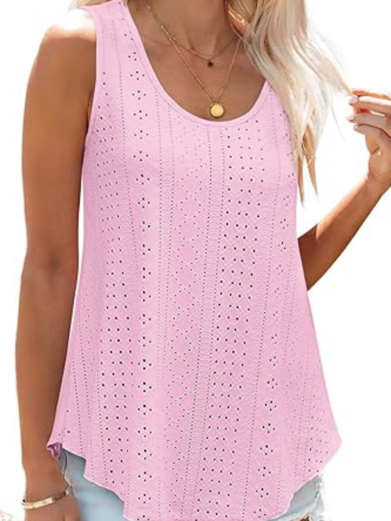Eyelet Scoop Neck Tank - cas7m