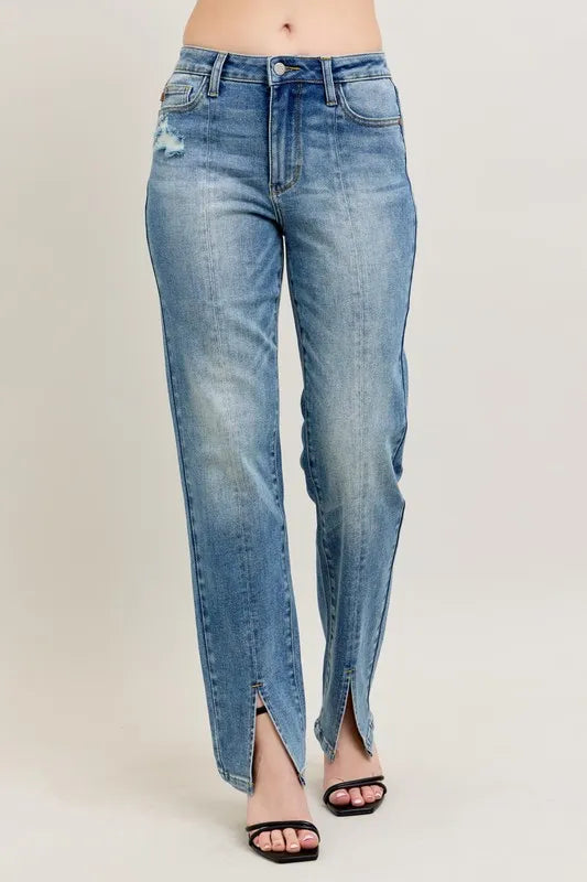 Judy Blue Full Size High Waist Vintage Wash Front Seam & Slit Straight Plus Size - cas7m