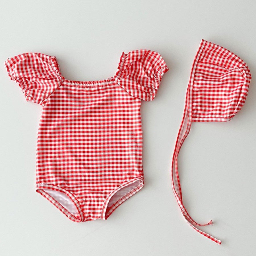 Girls' Baby Bubble Sleeve Printed One-piece Swimsuit - cas7m