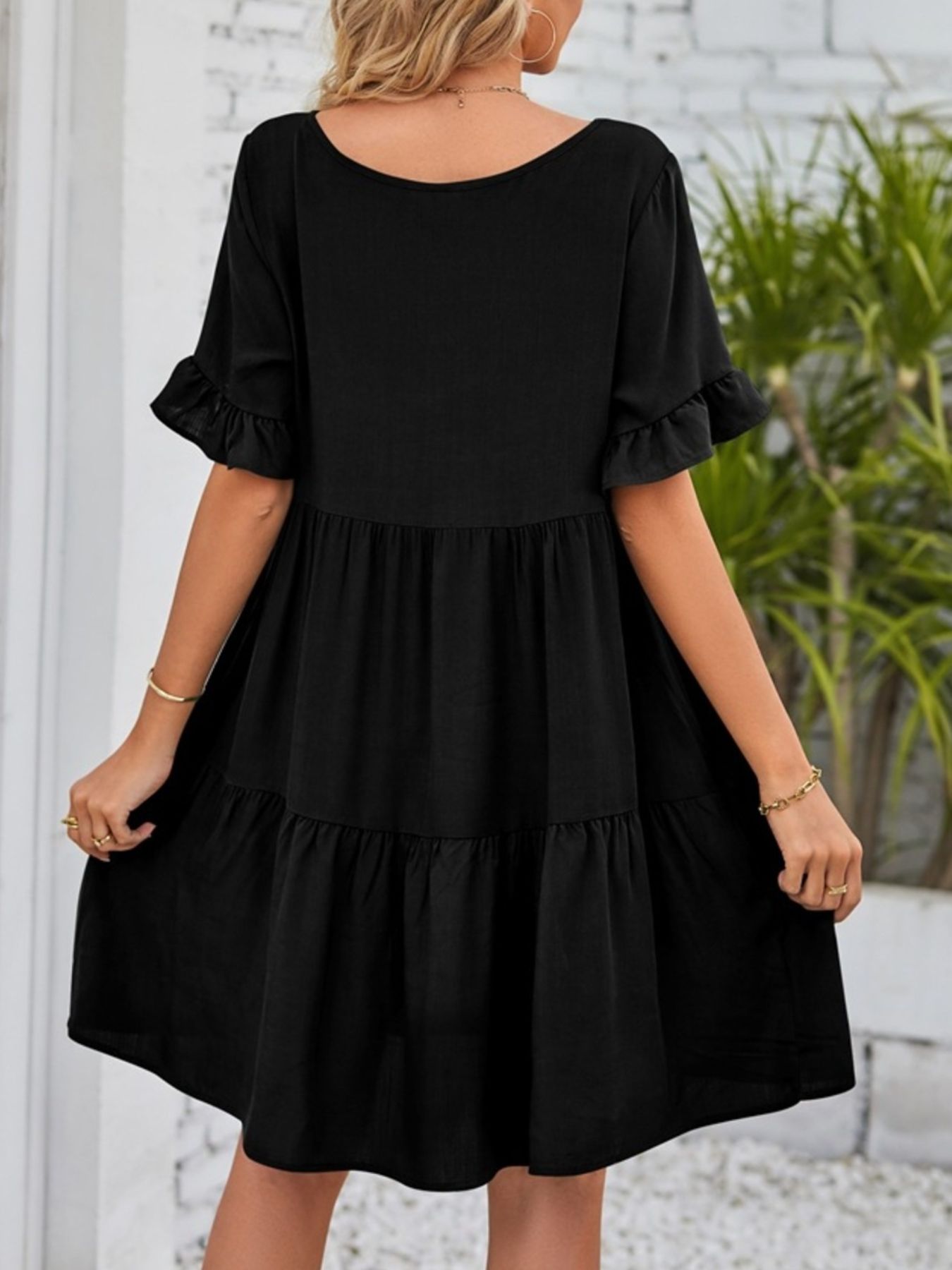Ruffled Sleeve Tiered Mini Dress - cas7m
