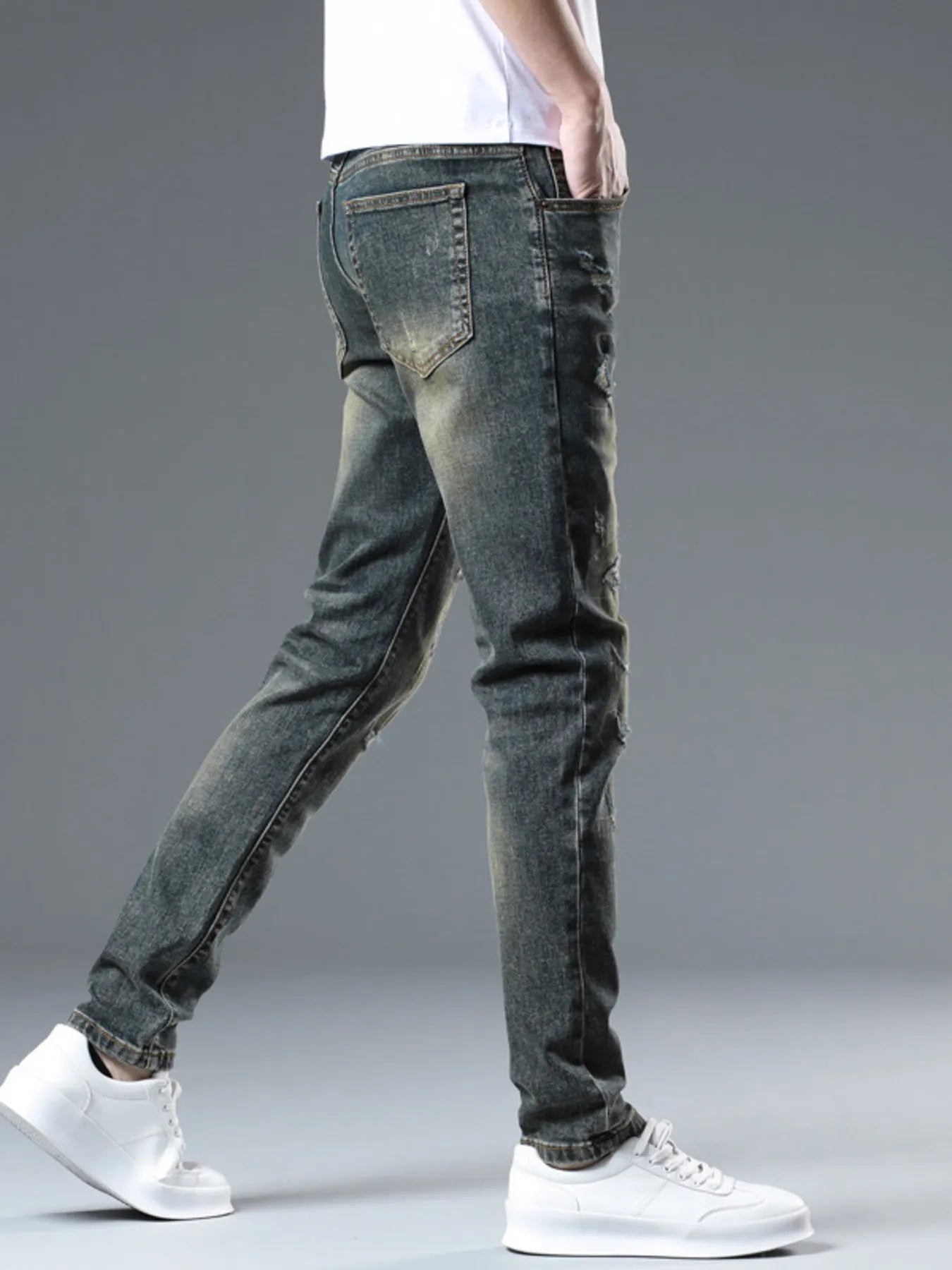 Men's Distressed Slim Fit Jeans - cas7m
