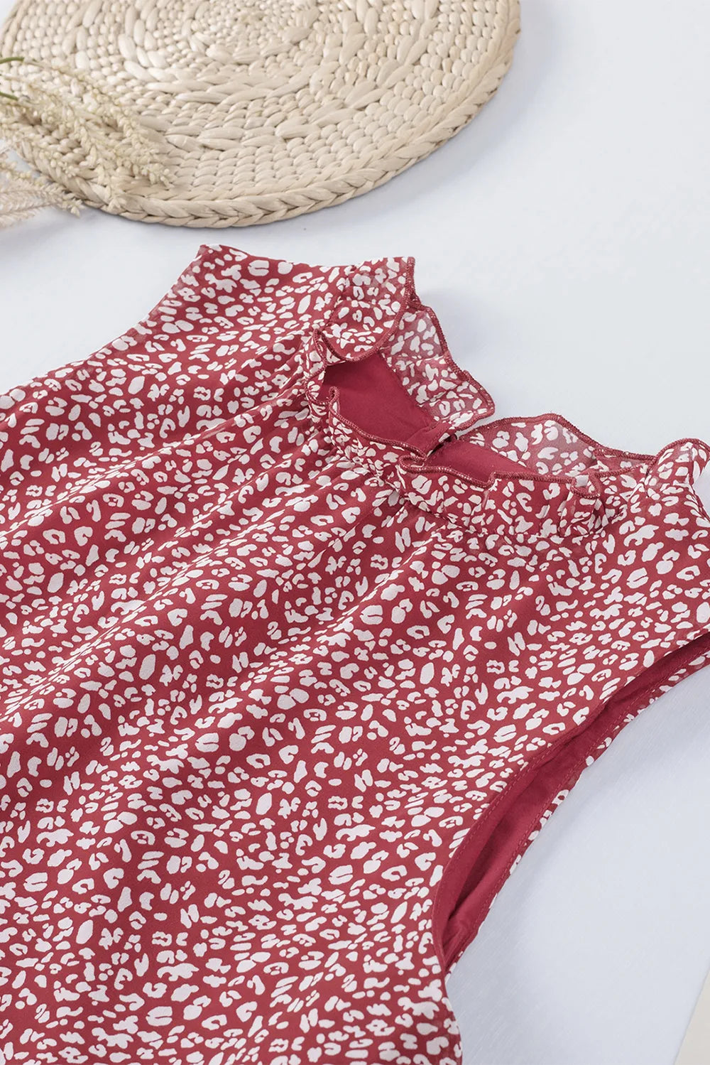 Frill Printed Round Neck Tank - cas7m