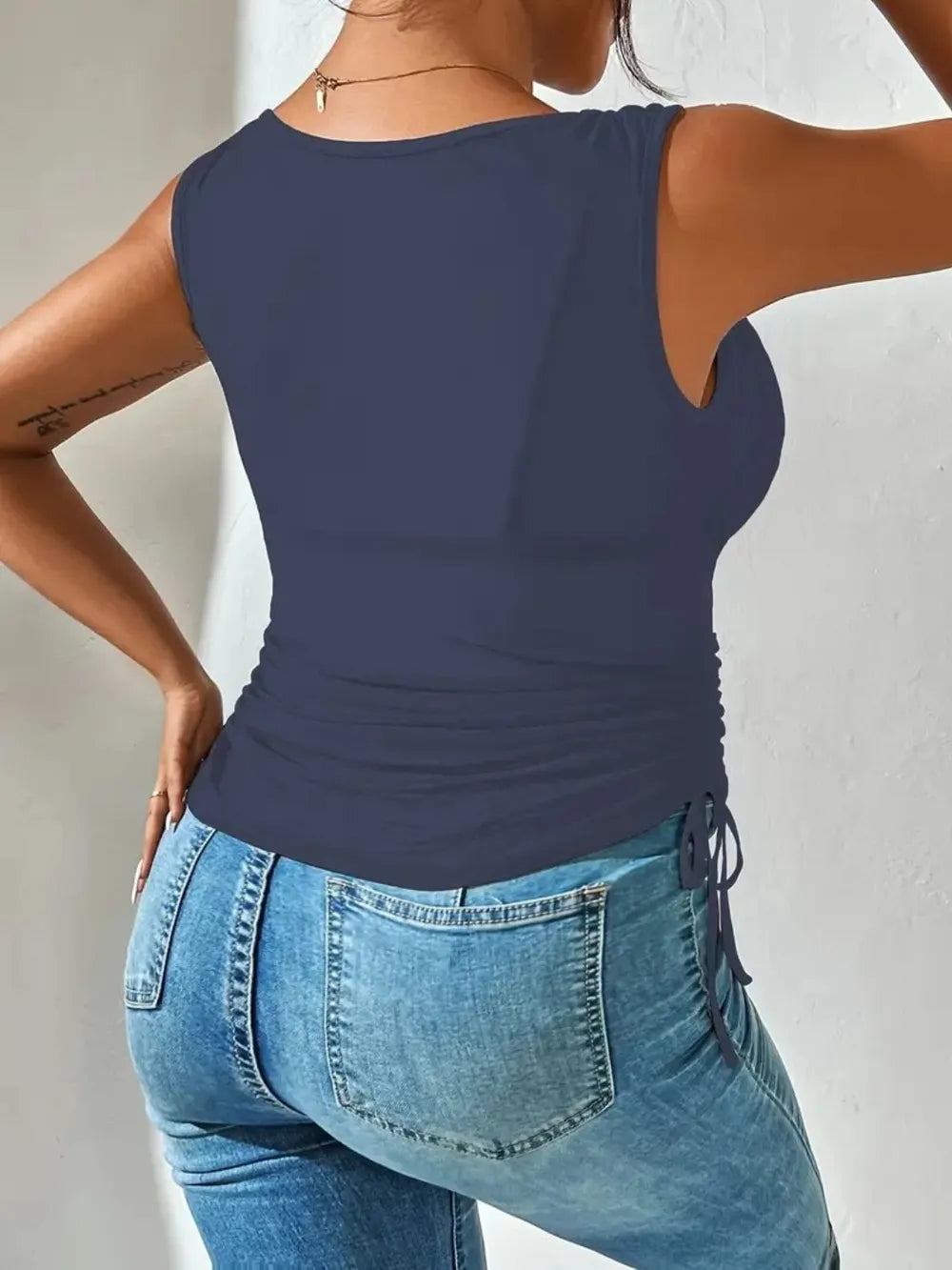 Side Drawstring Ruched Tank - cas7m