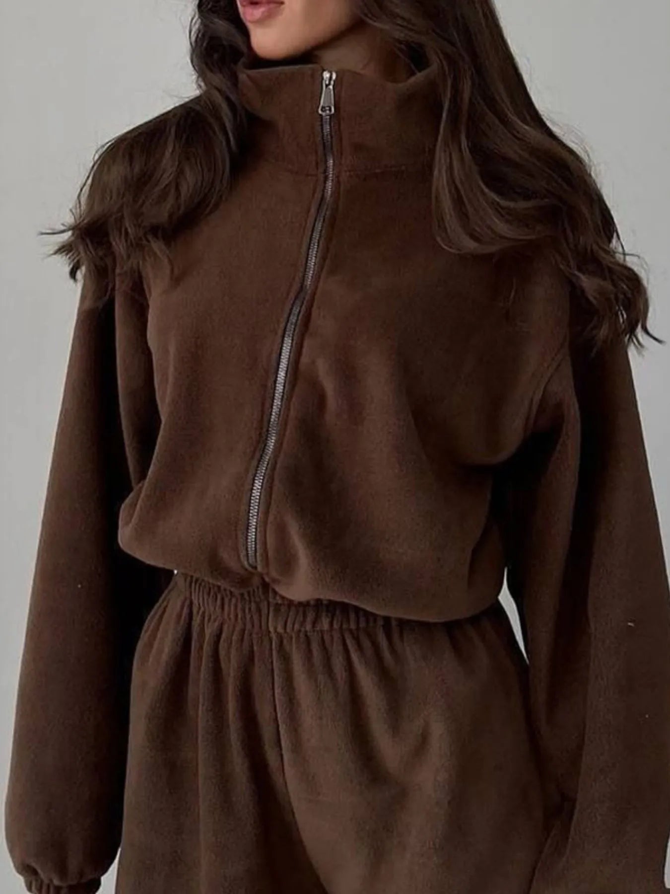 Zip Front Long Sleeve Jumpsuit - cas7m