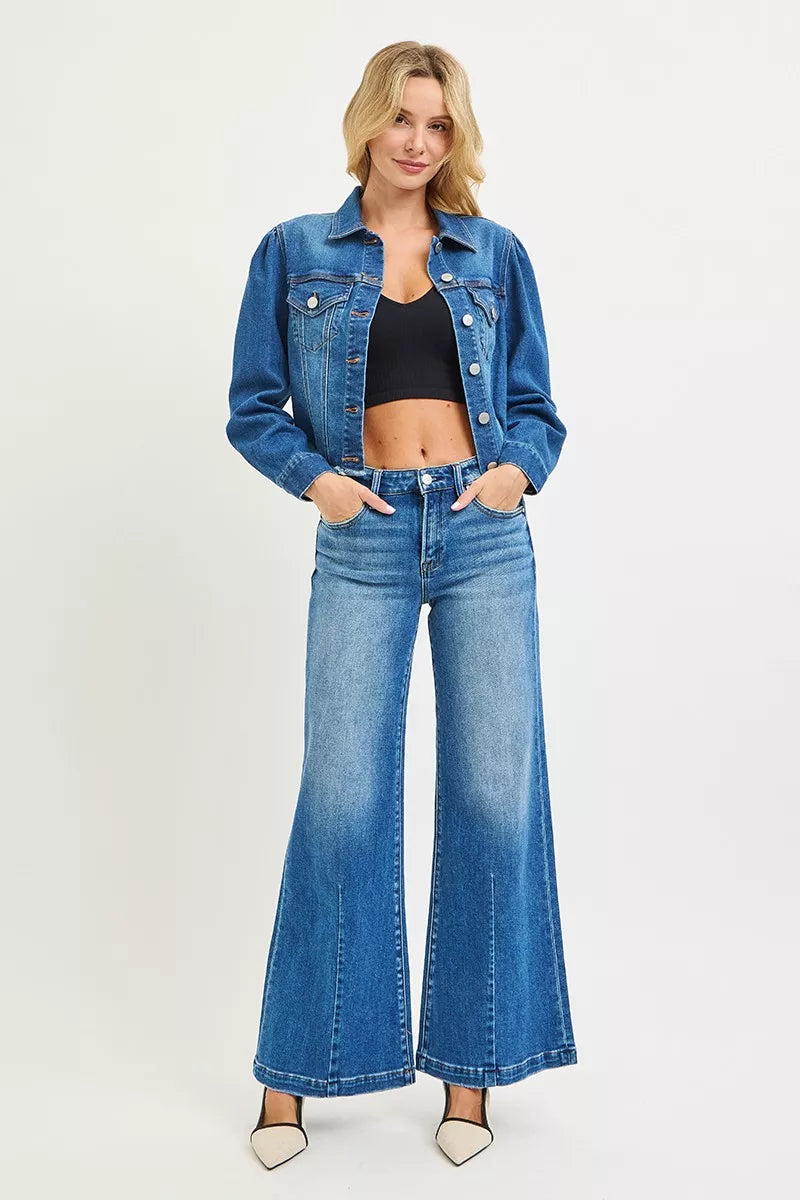 RISEN Full Size Mid Rise Wide Leg Jeans with Flared Look Plus Size - cas7m