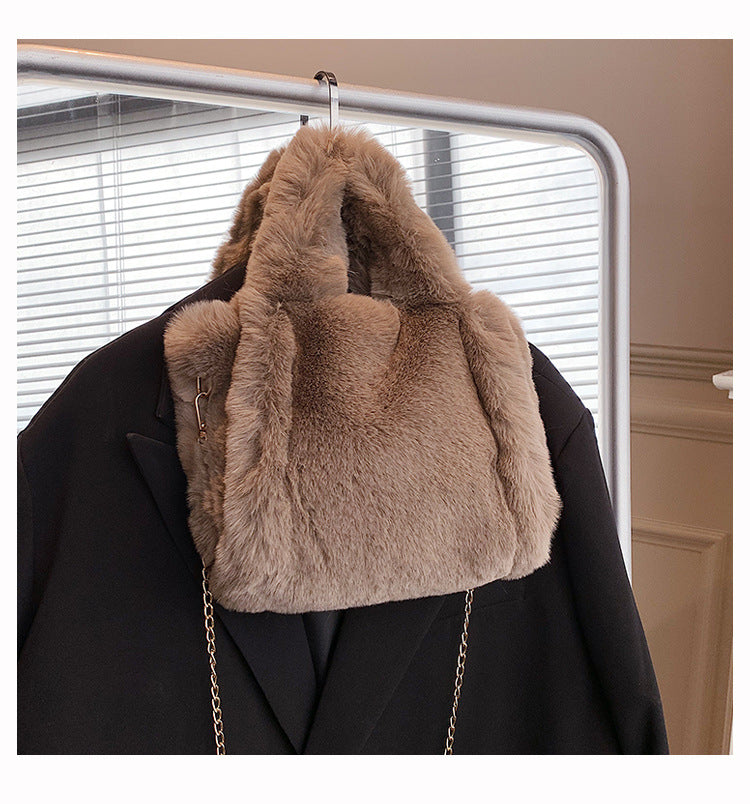 Winter Bags Chain Plush Handbag Totes Women Shoulder Bag - cas7m