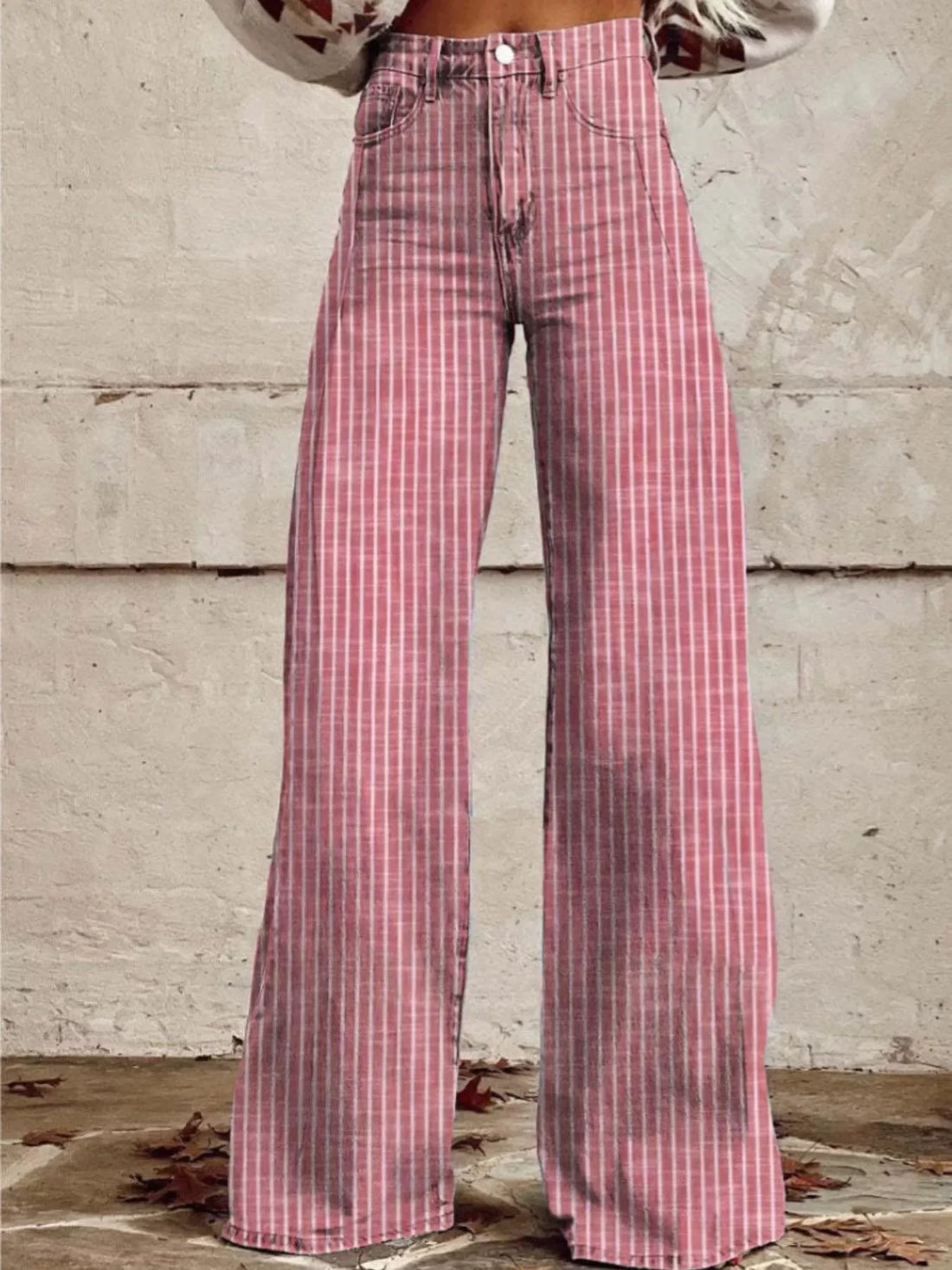 Striped High-Waisted Wide Leg Jeans - cas7m