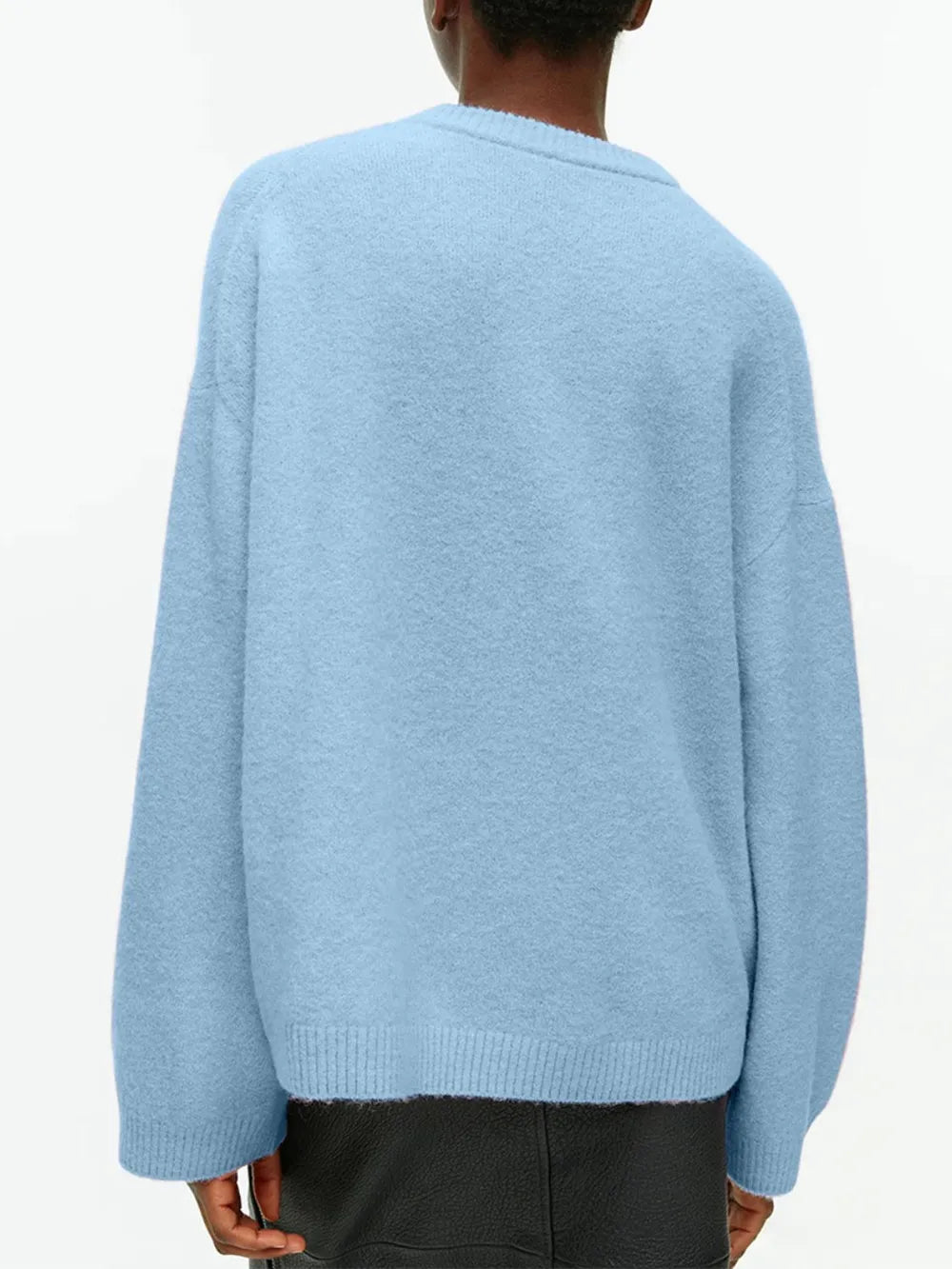 Round Neck Drop Shoulder Sweater - cas7m