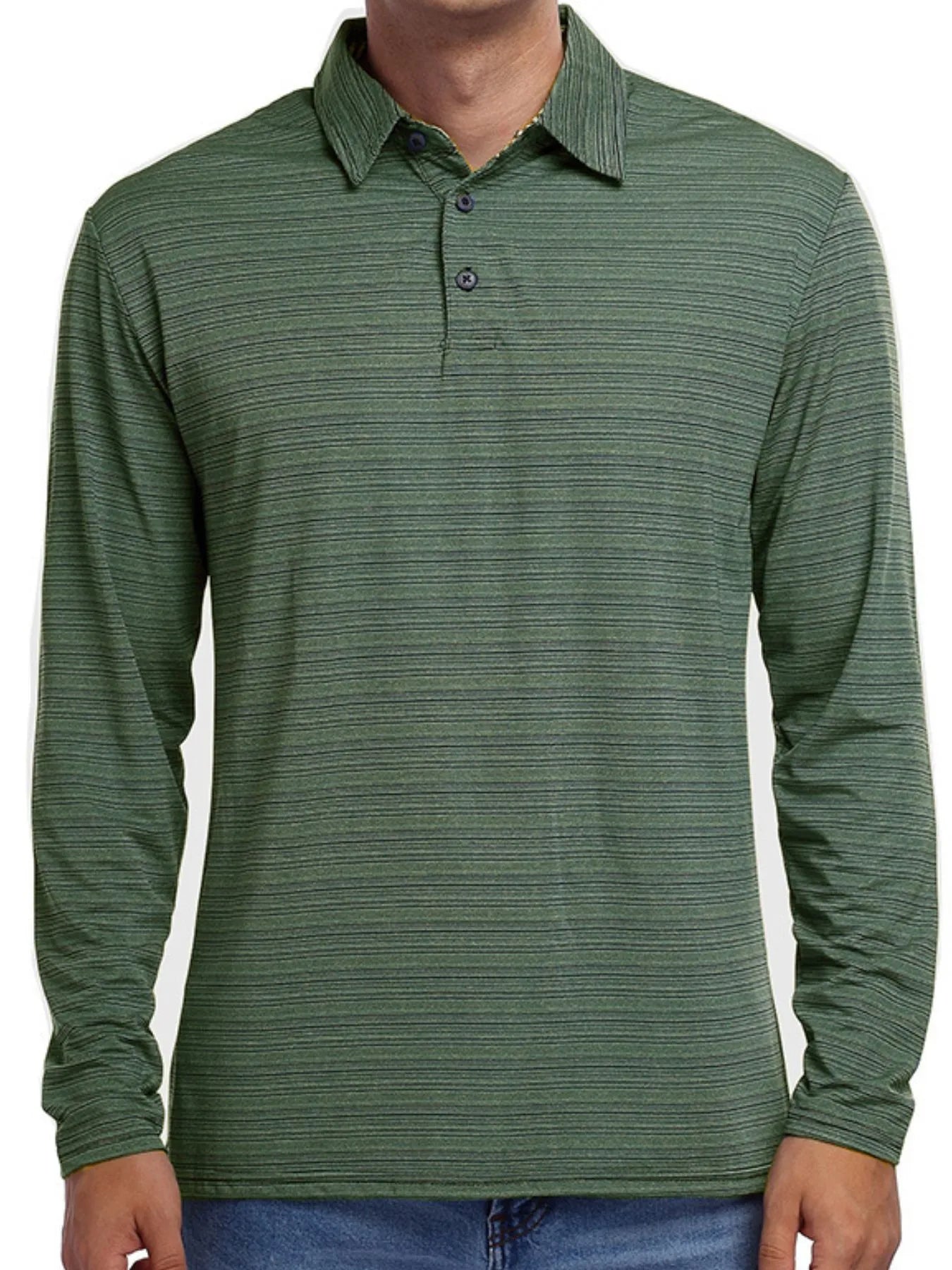 Men's Striped Long Sleeve Polo Shirt - cas7m