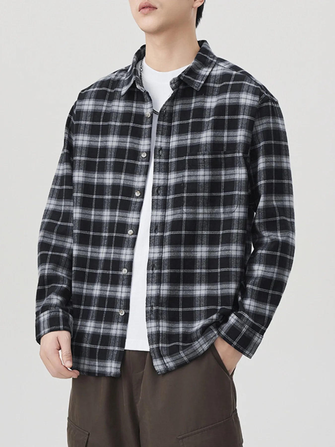Men's Plus Size Plaid Button Up Long Sleeve Shirt - cas7m