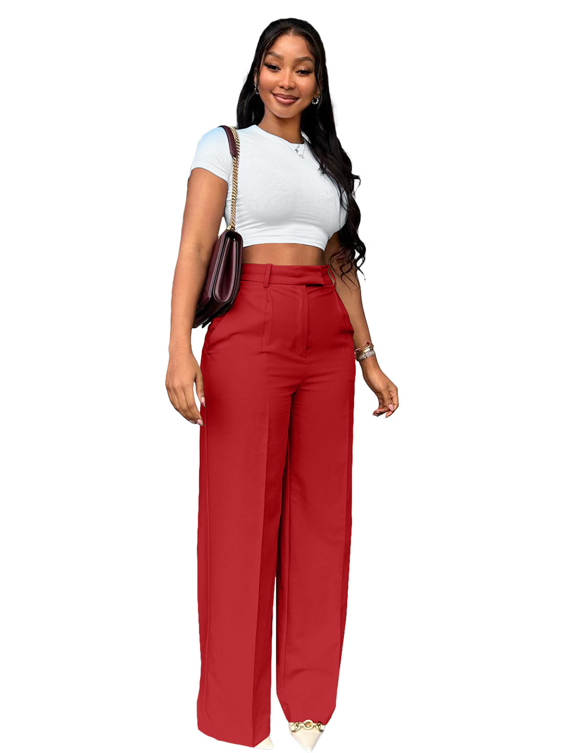 Women's High Waist Straight-leg Wide-leg Pants - cas7m