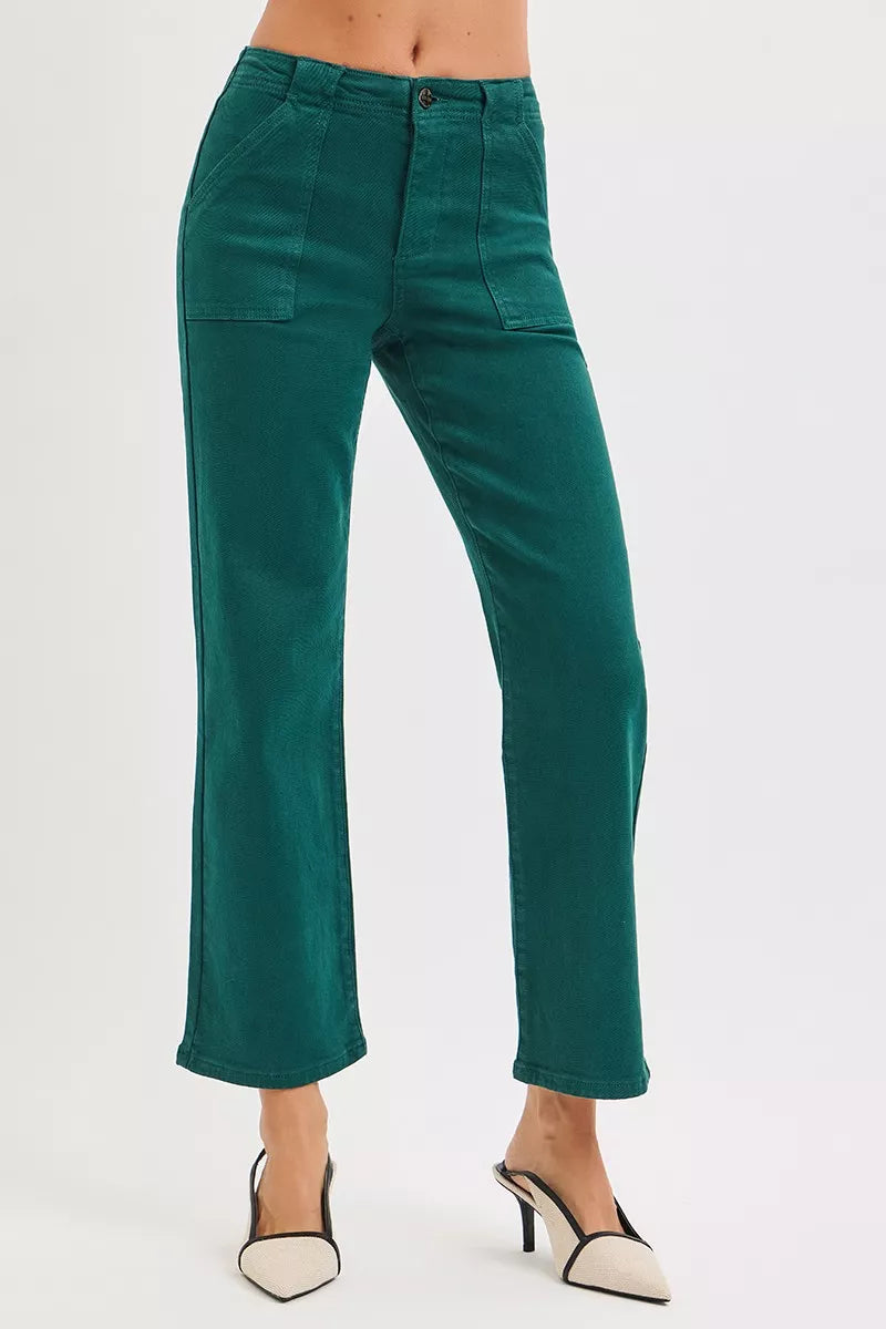 RISEN High Rise Ankle Flare Patch Pocket Jeans - cas7m