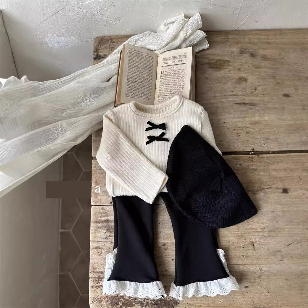 Girls' Velvet Padded Bottoming Shirt Leggings Two-piece Set - cas7m