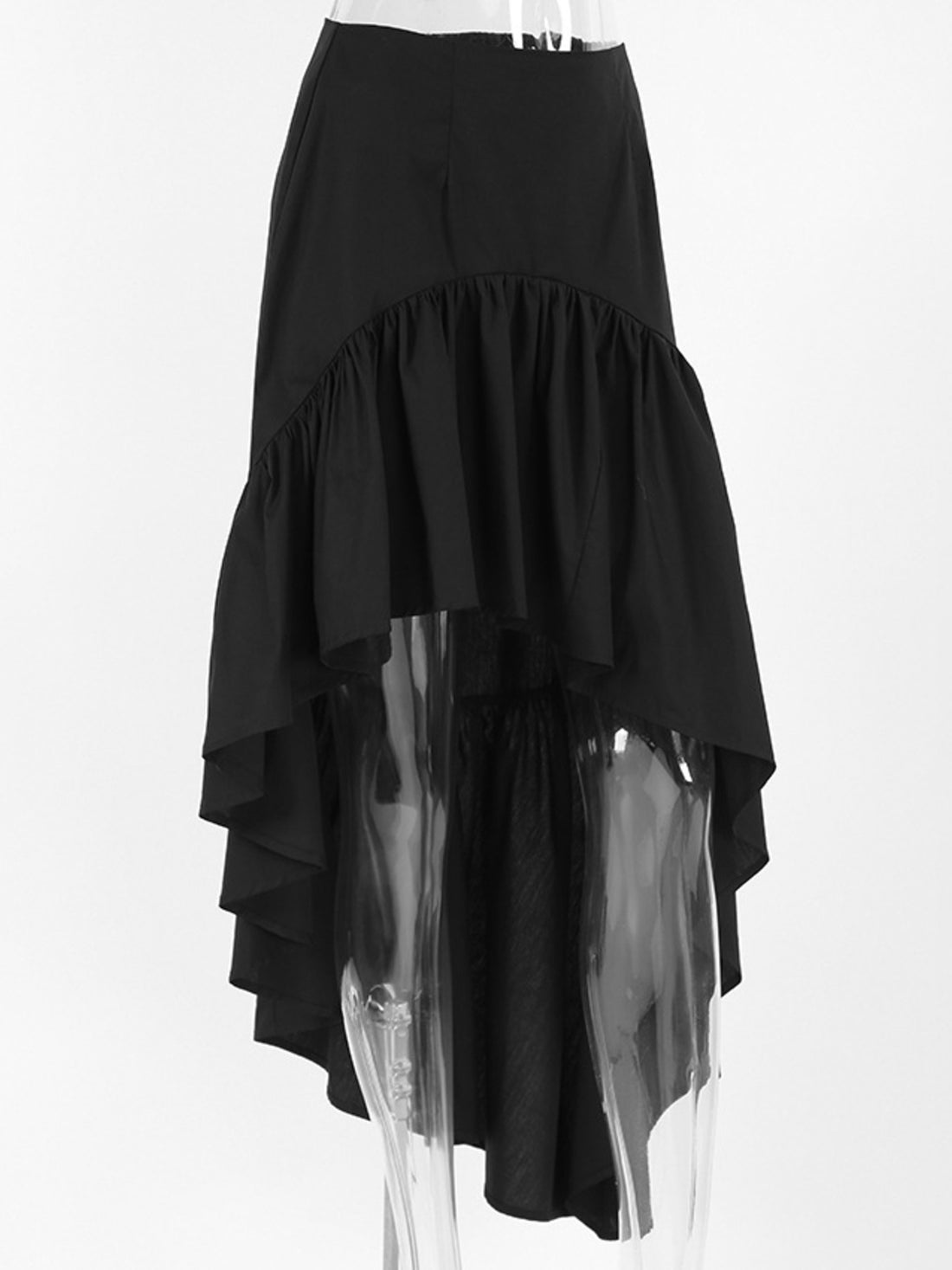Asymmetrical Ruffle Hem Midi Skirt - cas7m