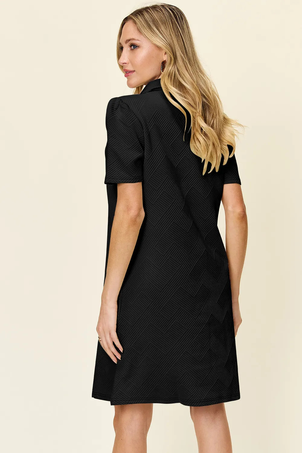 Double Take Full Size Texture Collared Neck Short Sleeve Dress - cas7m