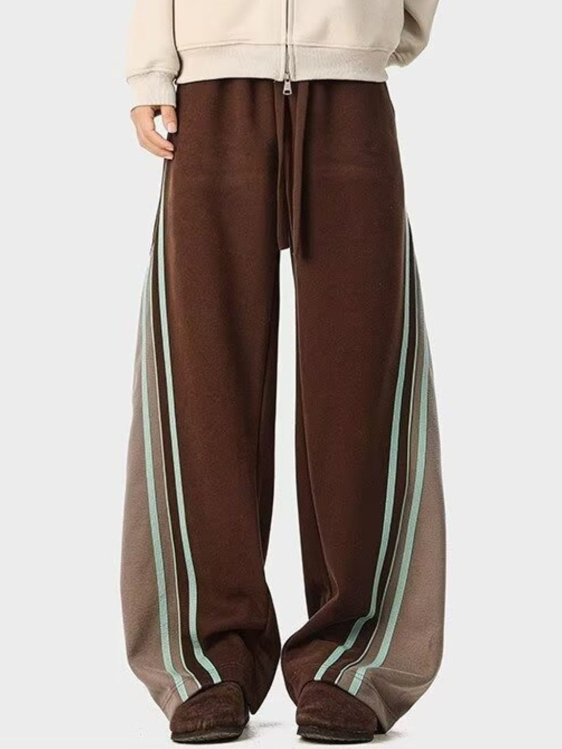 Men's Plus Size Striped Drawstring Wide Leg Casual Pants - cas7m