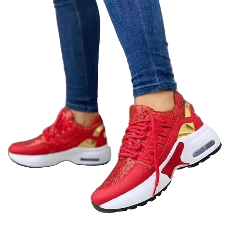 Lace Up Sneakers Women Wedge Heel Running Sports Shoes - cas7m
