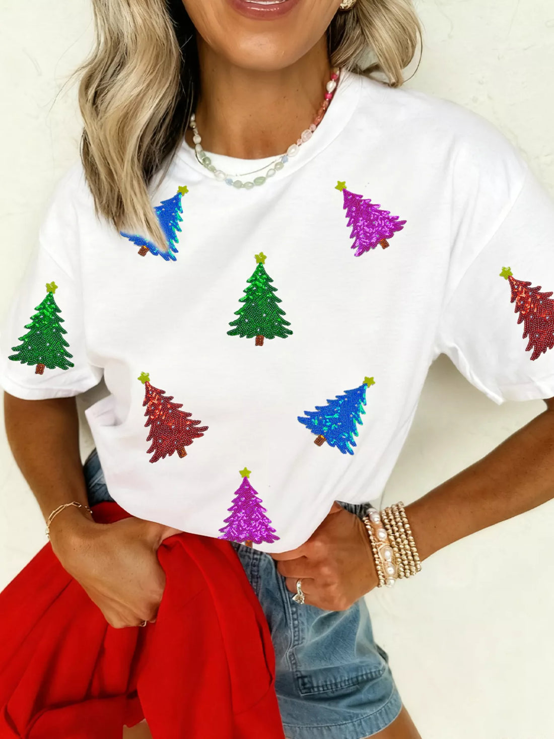 Glam Sequin Blouse: Shimmering Polyester-Cotton Elegance - cas7m
