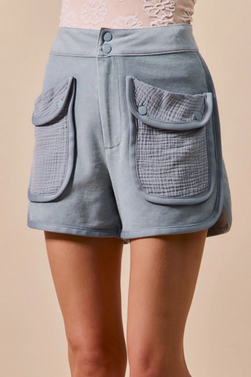 SO ME Mineral Washed Terry High Rise Cargo Shorts - cas7m
