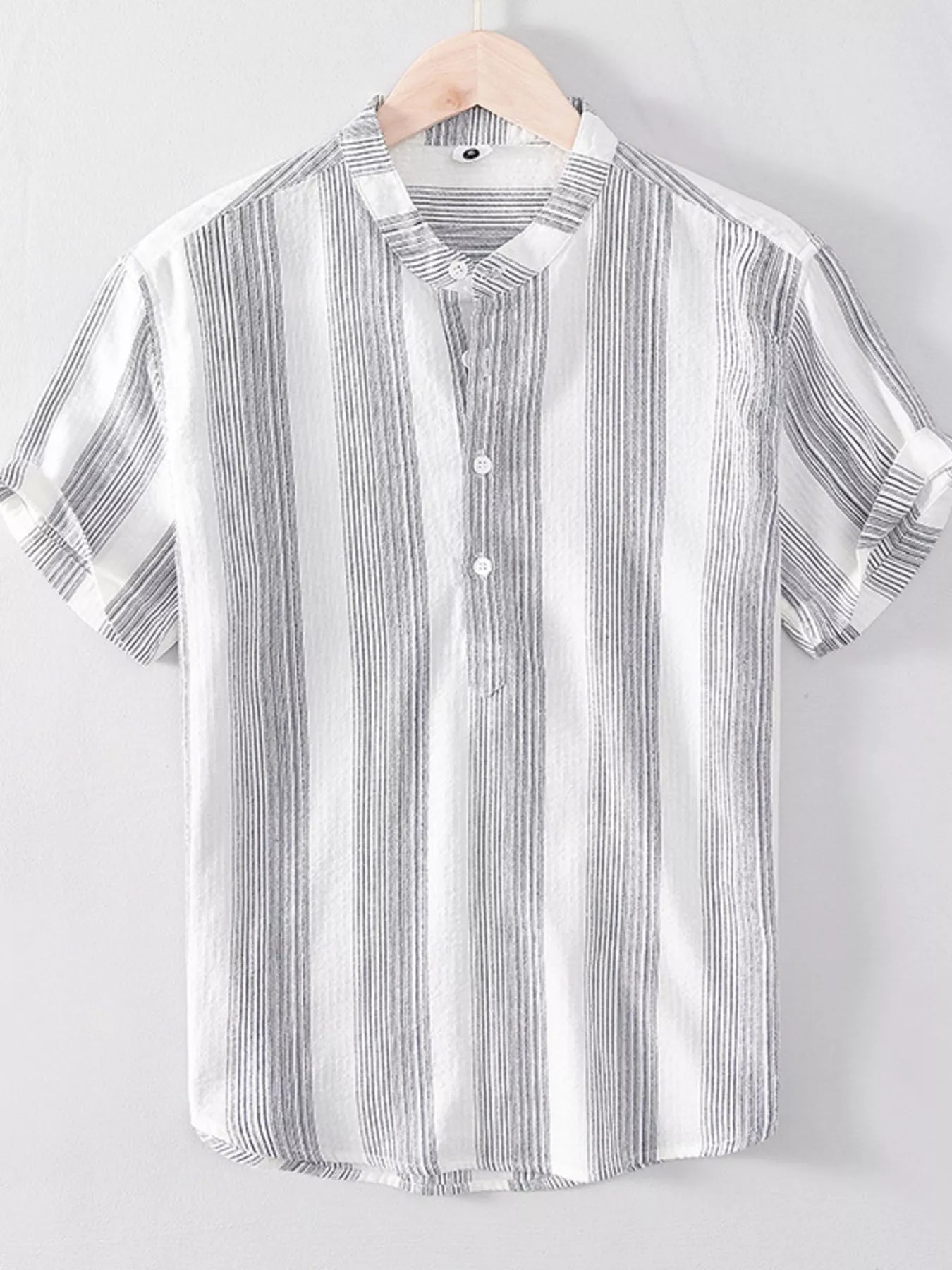 Men's Plus Size Striped Short Sleeve Blouse - cas7m