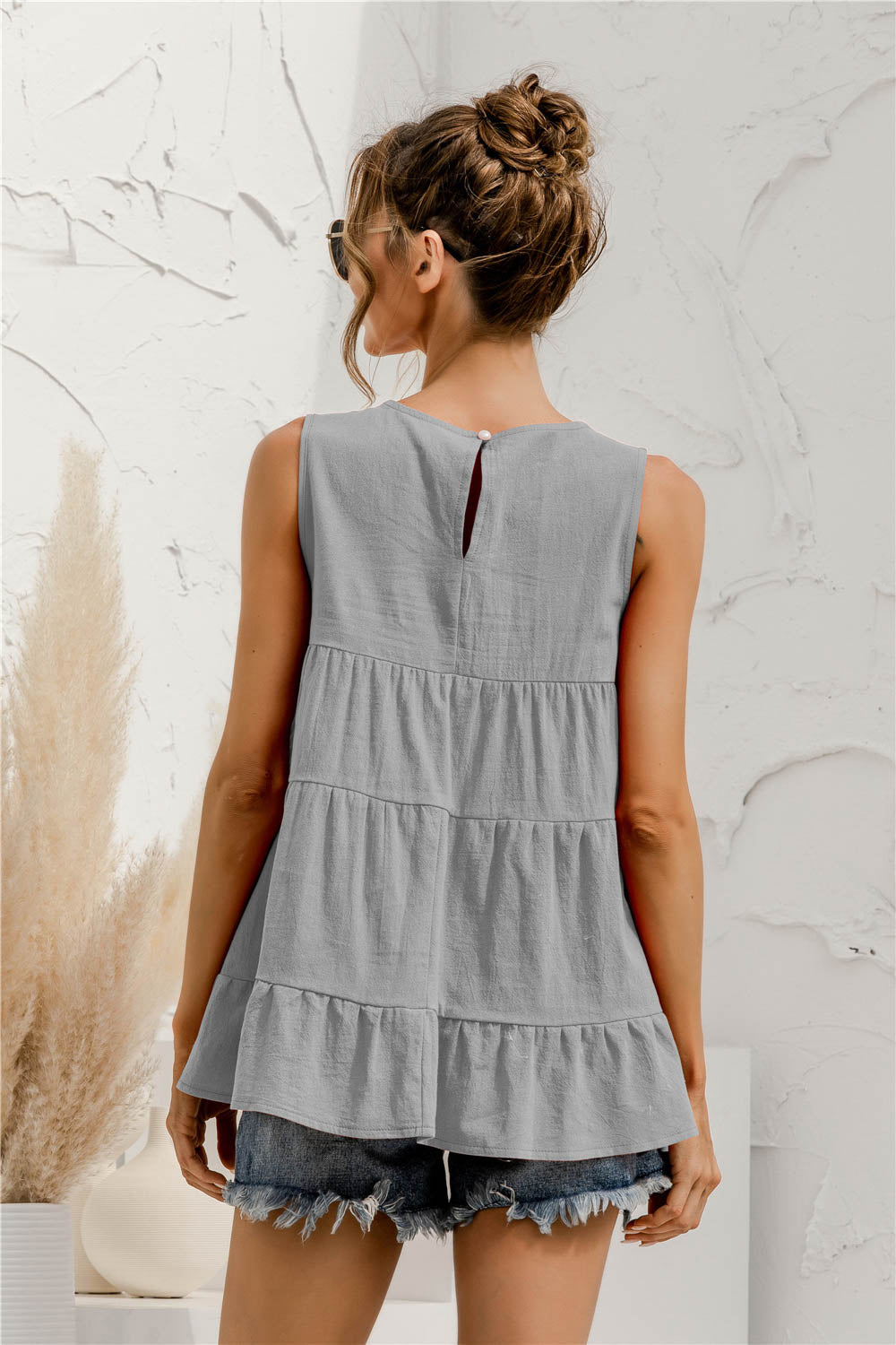 Round Neck Tiered Tank - cas7m