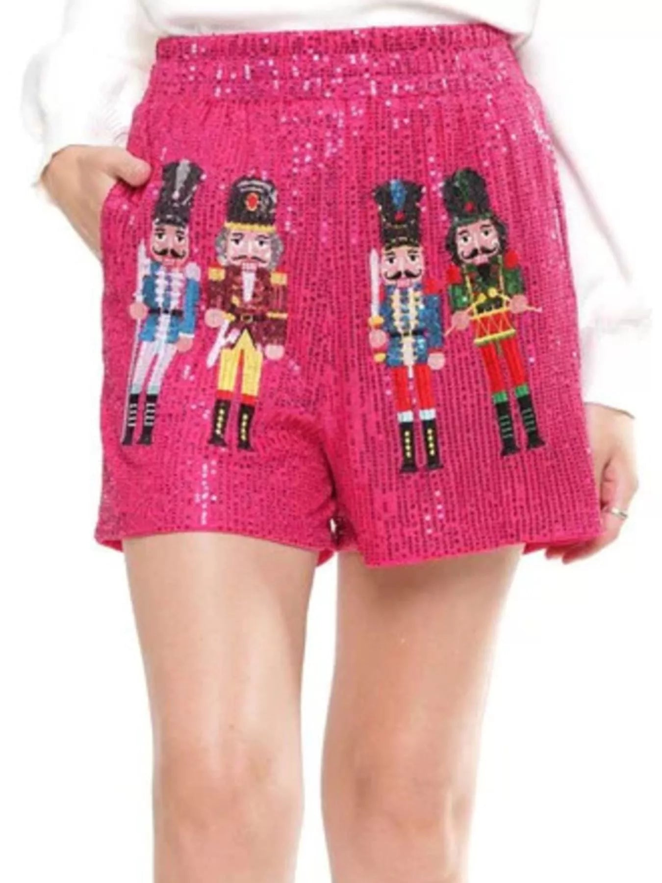 Christmas Sequined Nutcracker Shorts - cas7m